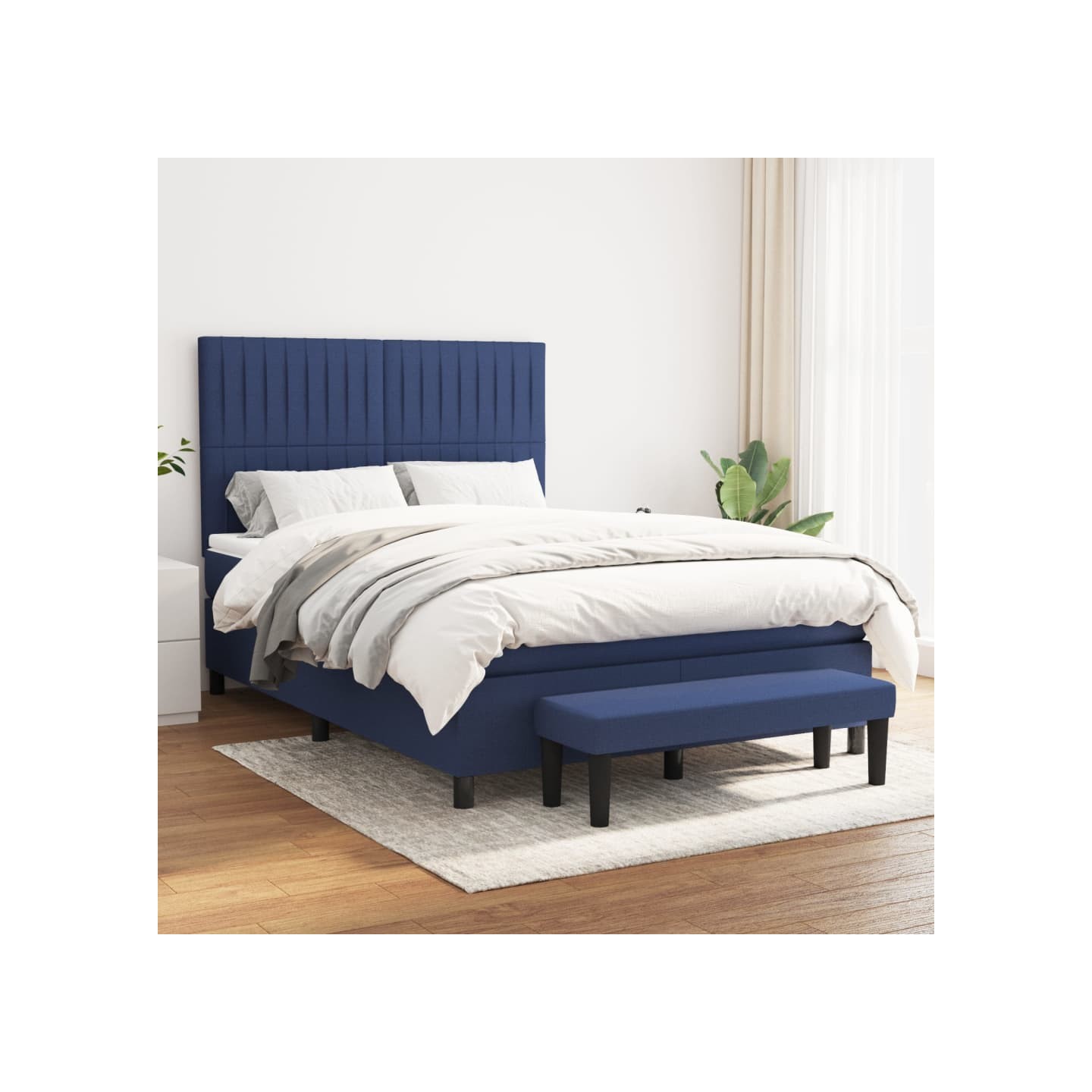 Sommier à lattes de lit avec matelas Bleu 140x190 cm Tissu