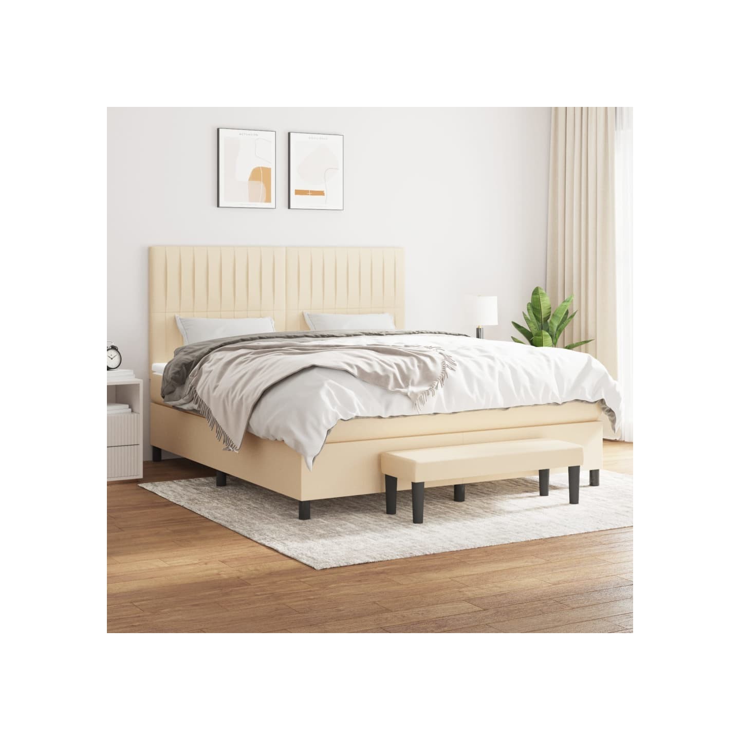 Sommier à lattes de lit avec matelas Crème 160x200 cm Tissu