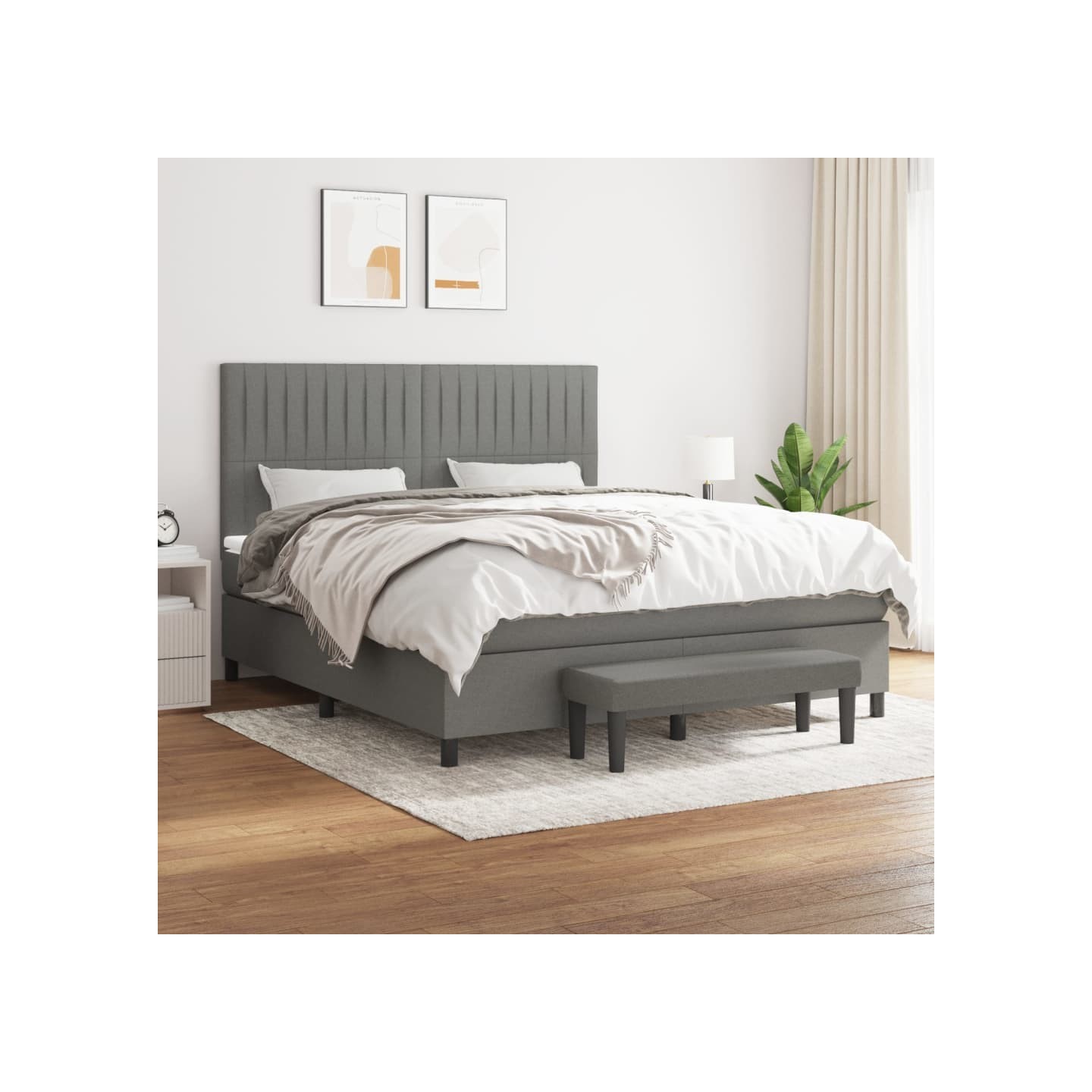 Sommier à lattes de lit avec matelas Gris foncé 160x200cm Tissu