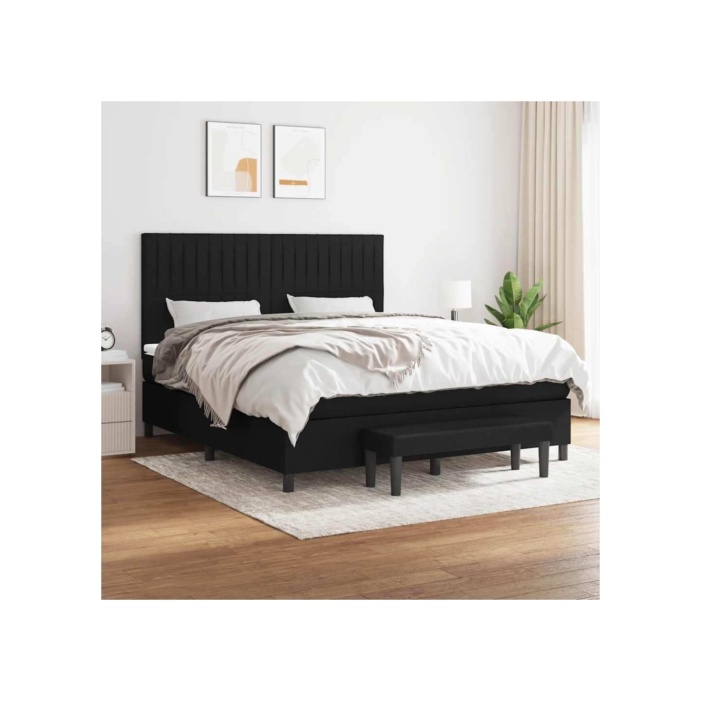 Sommier à lattes de lit avec matelas Noir 160x200 cm Tissu