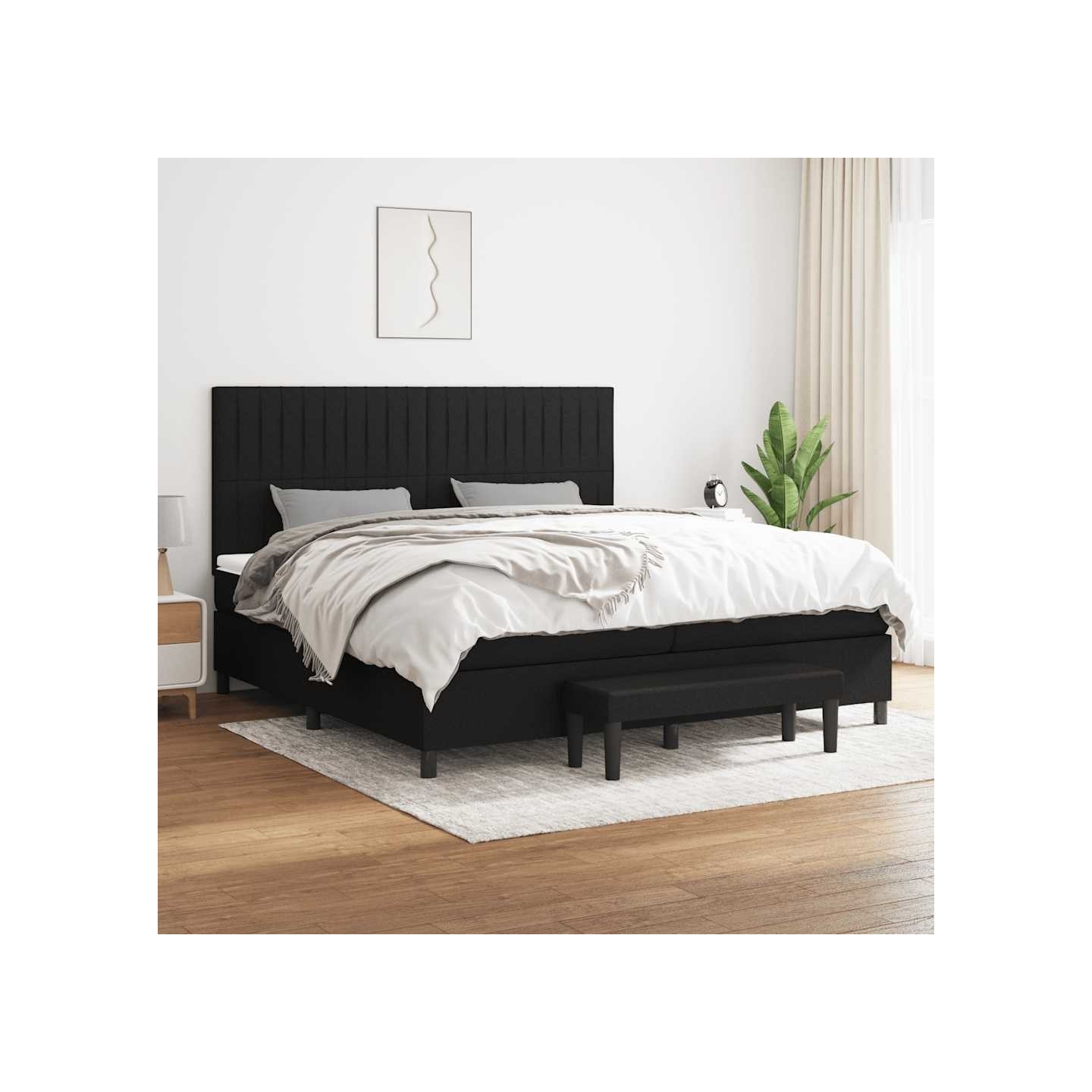Sommier à lattes de lit avec matelas Noir 200x200 cm Tissu