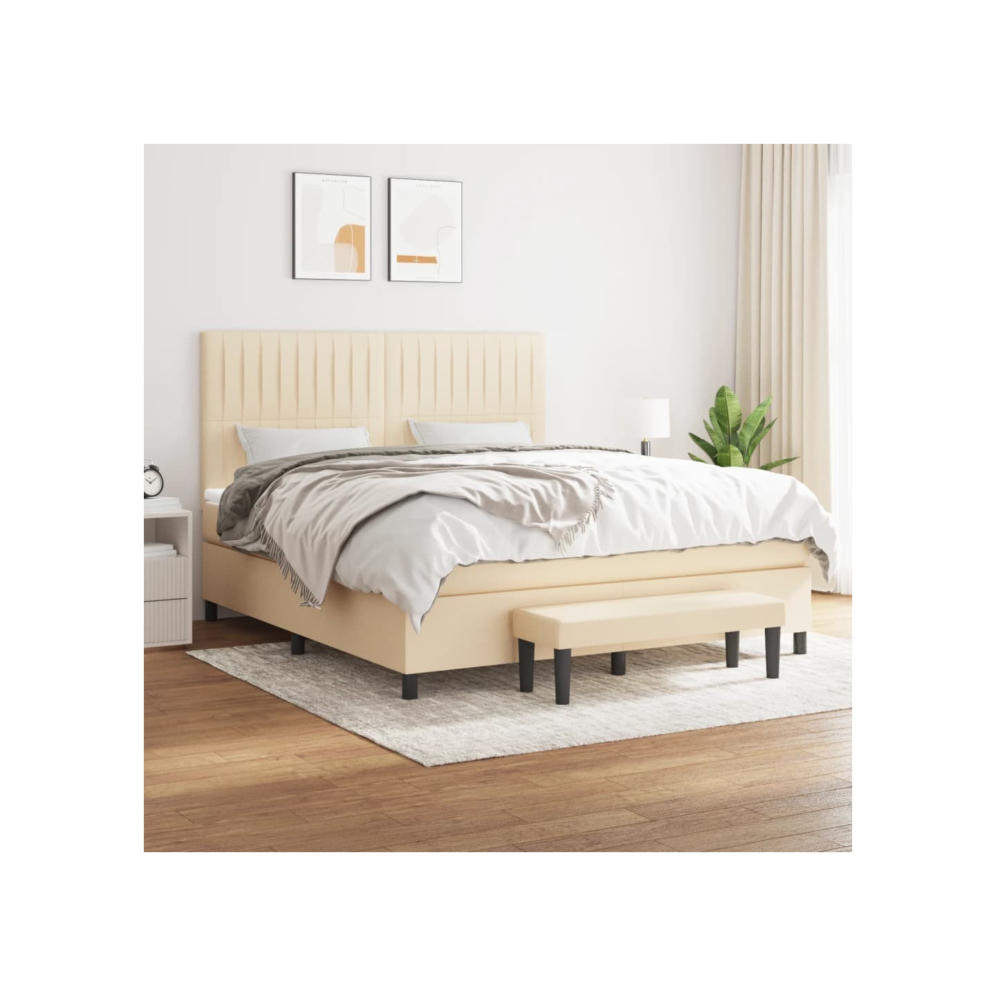 Sommier à lattes de lit avec matelas Crème 180x200 cm Tissu