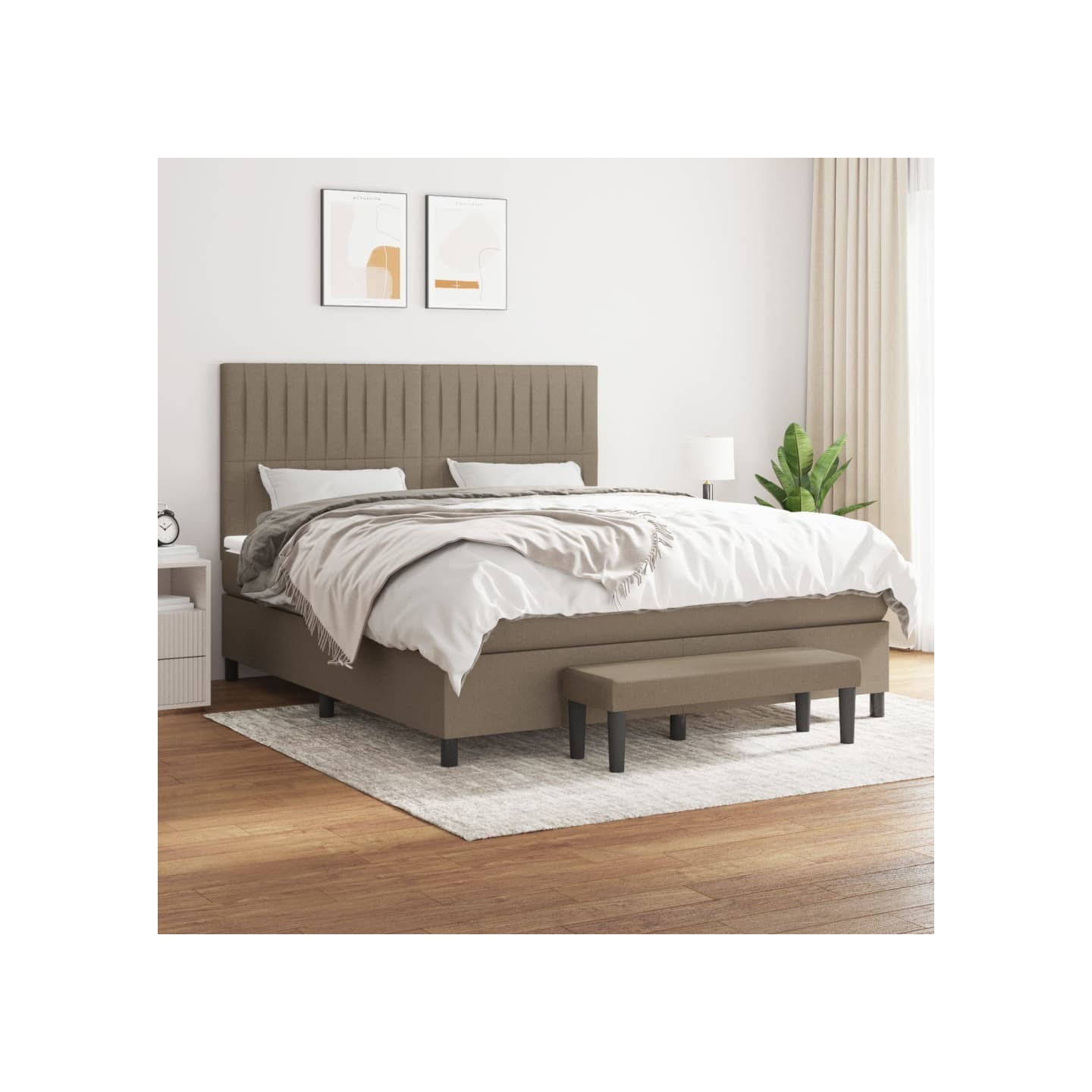 Sommier à lattes de lit avec matelas Taupe 160x200 cm Tissu