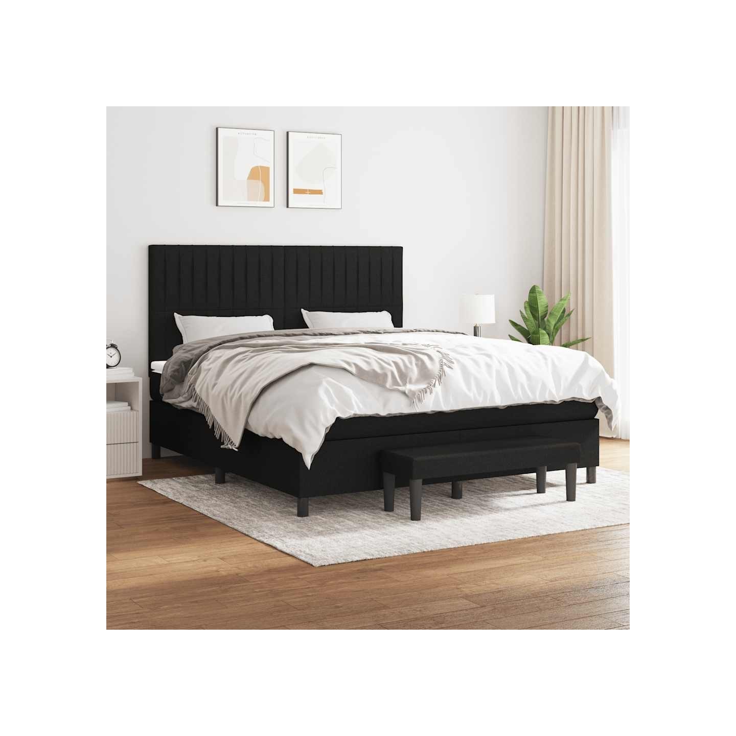 Sommier à lattes de lit avec matelas Noir 180x200 cm Tissu