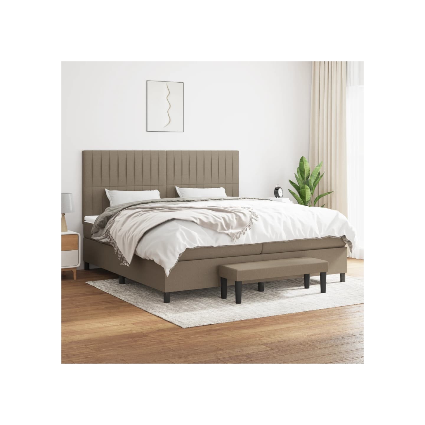 Sommier à lattes de lit avec matelas Taupe 200x200 cm Tissu