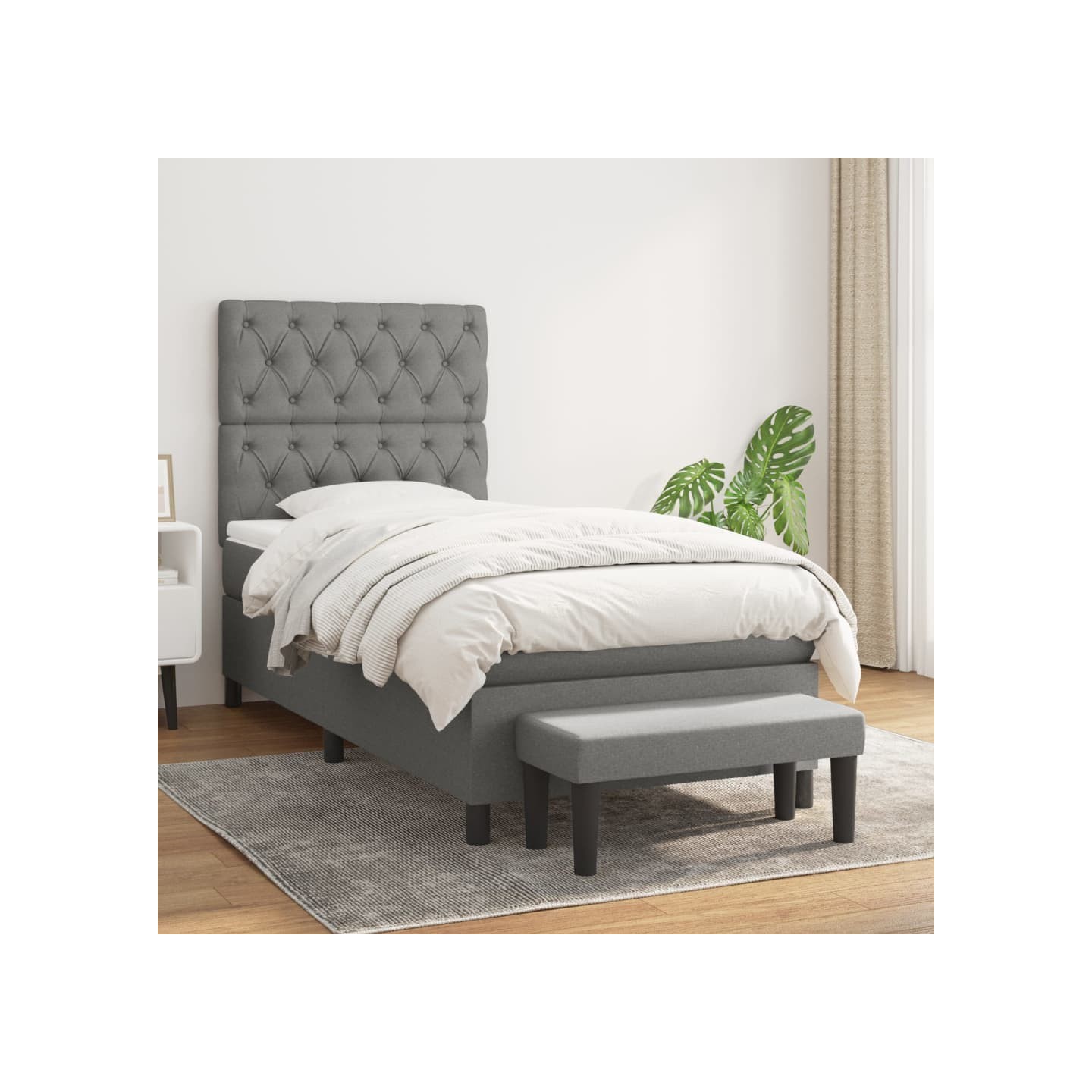 Sommier à lattes de lit avec matelas Gris foncé 80x200 cm Tissu