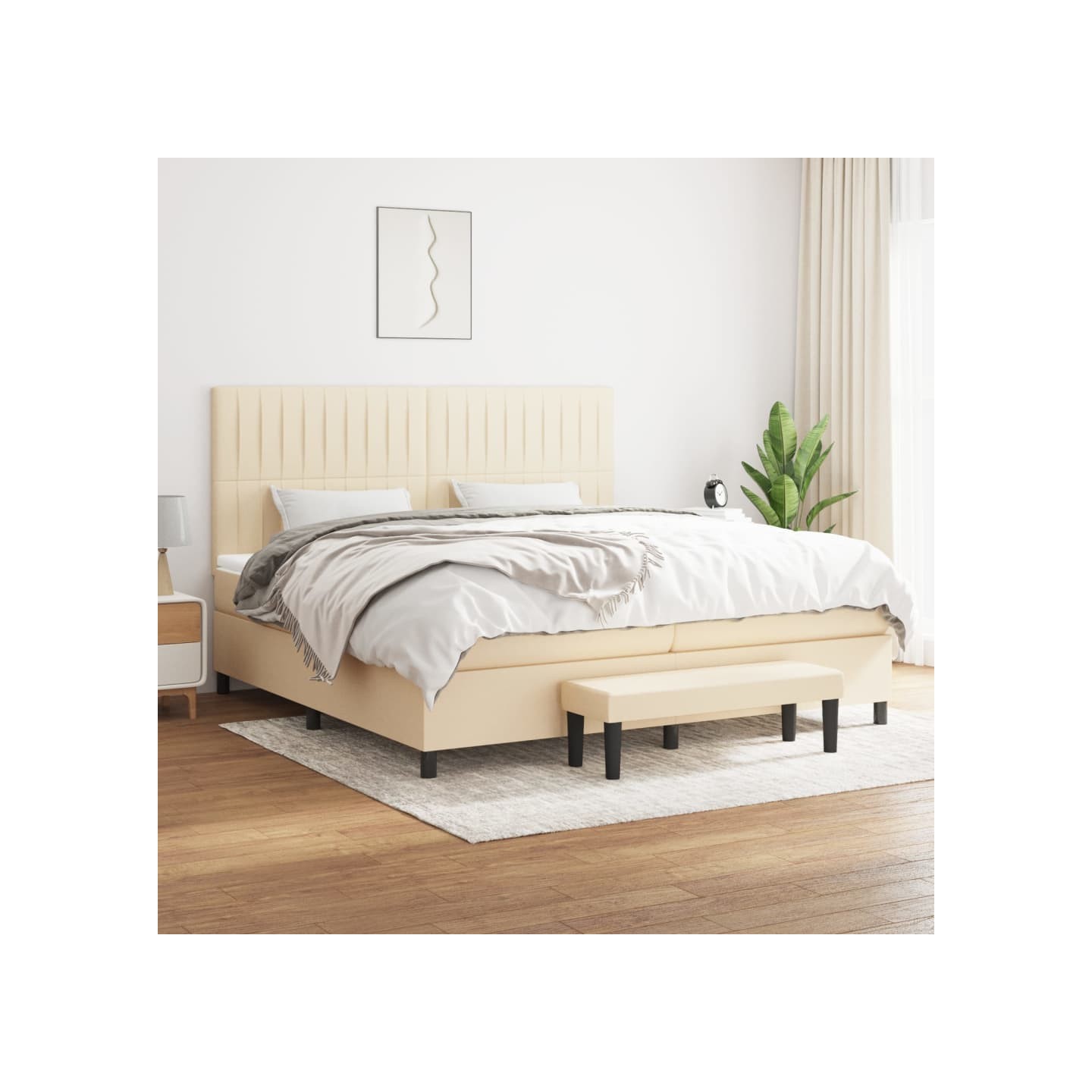Sommier à lattes de lit avec matelas Crème 200x200 cm Tissu