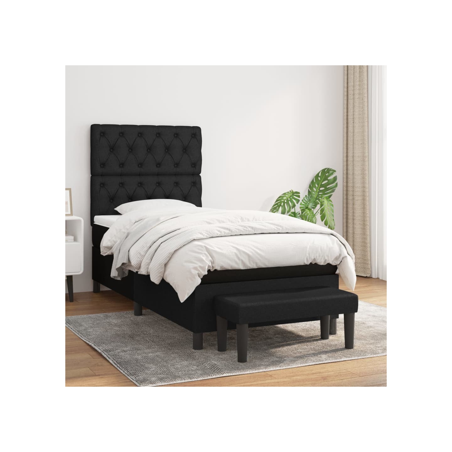 Sommier à lattes de lit et matelas Noir 80x200 cm Tissu
