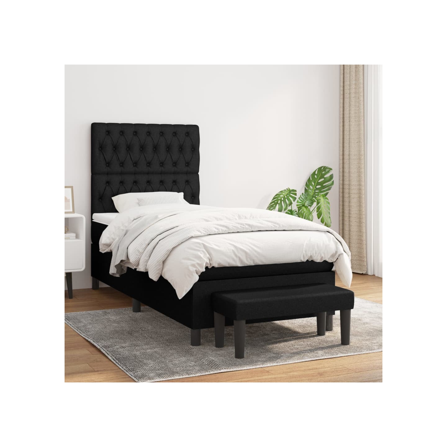 Sommier à lattes de lit avec matelas Noir 90x200 cm Tissu