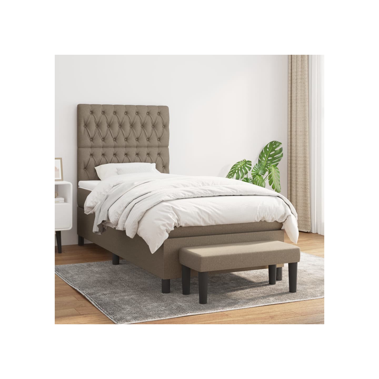 Sommier à lattes de lit avec matelas Taupe 100x200 cm Tissu