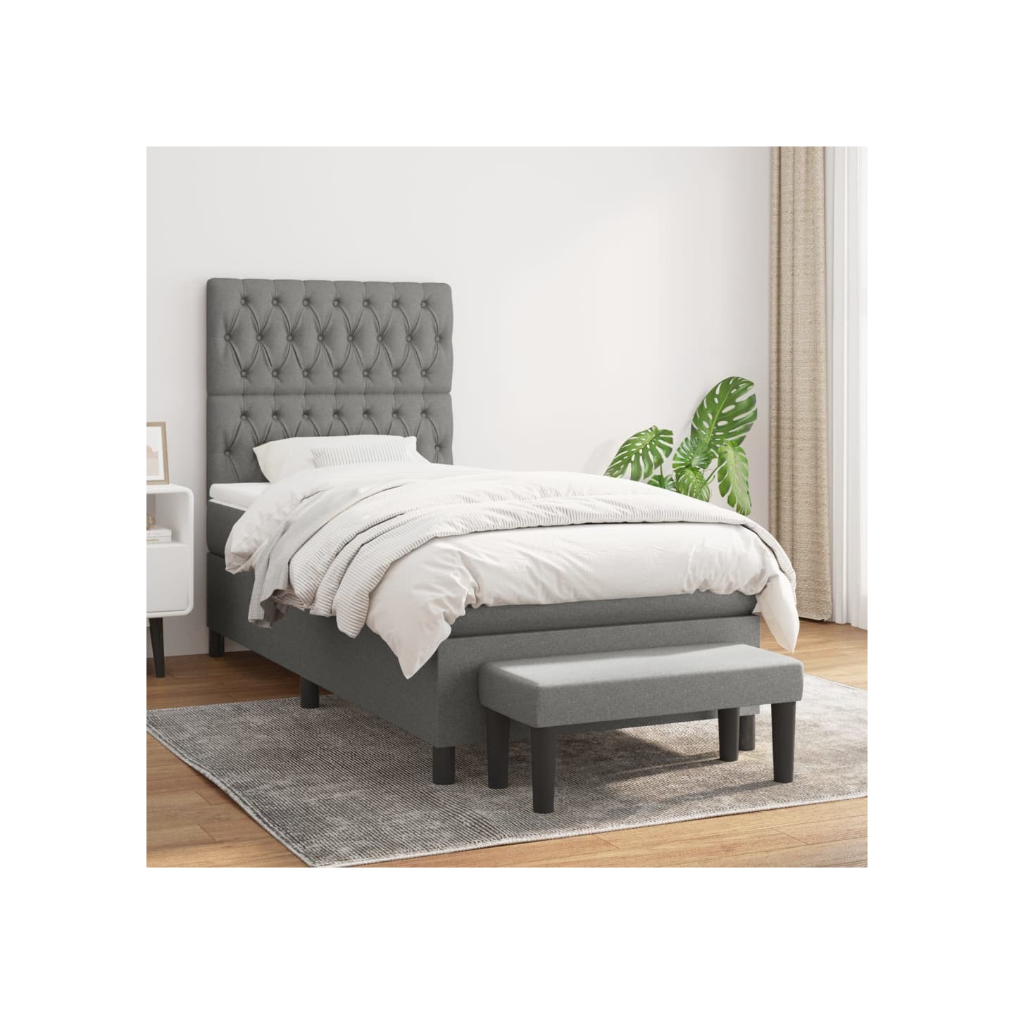 Sommier à lattes de lit et matelas Gris foncé 90x190 cm Tissu