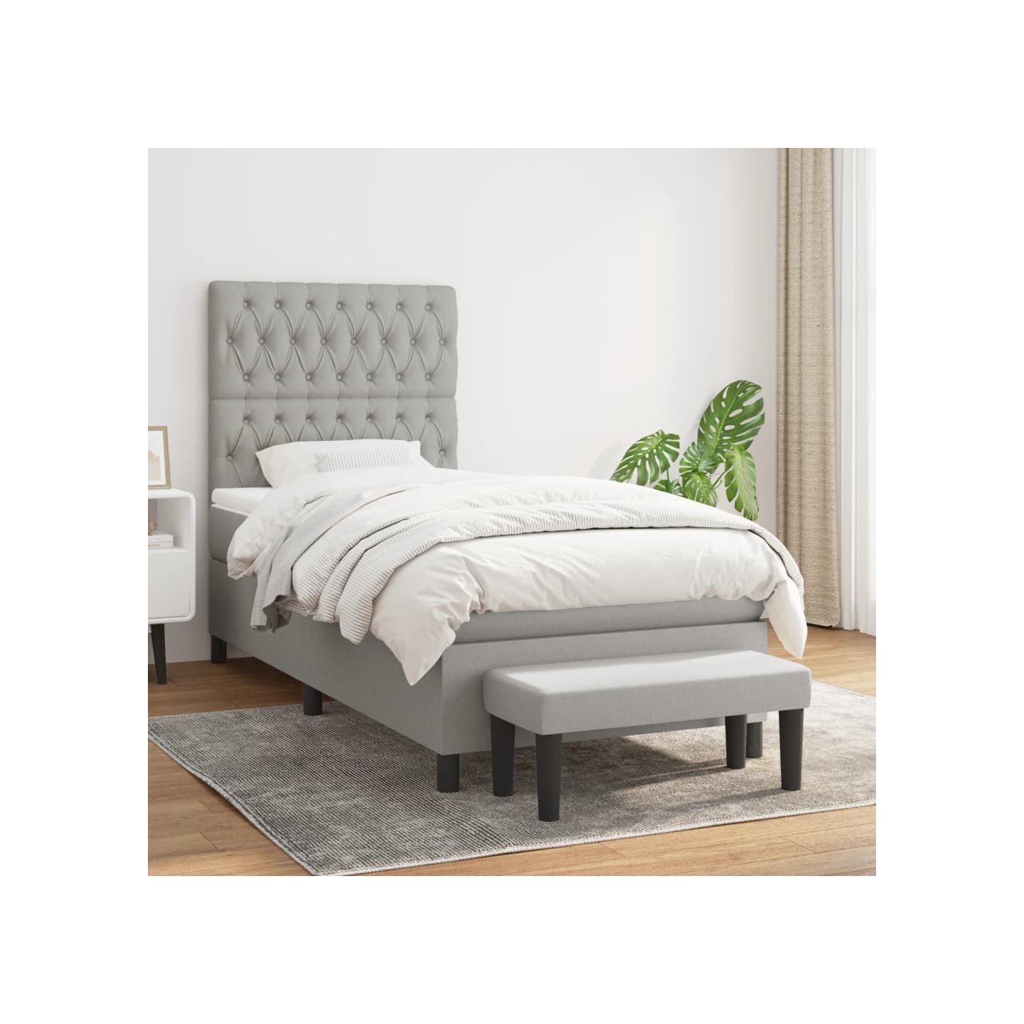 Sommier à lattes de lit avec matelas Gris clair 100x200cm Tissu