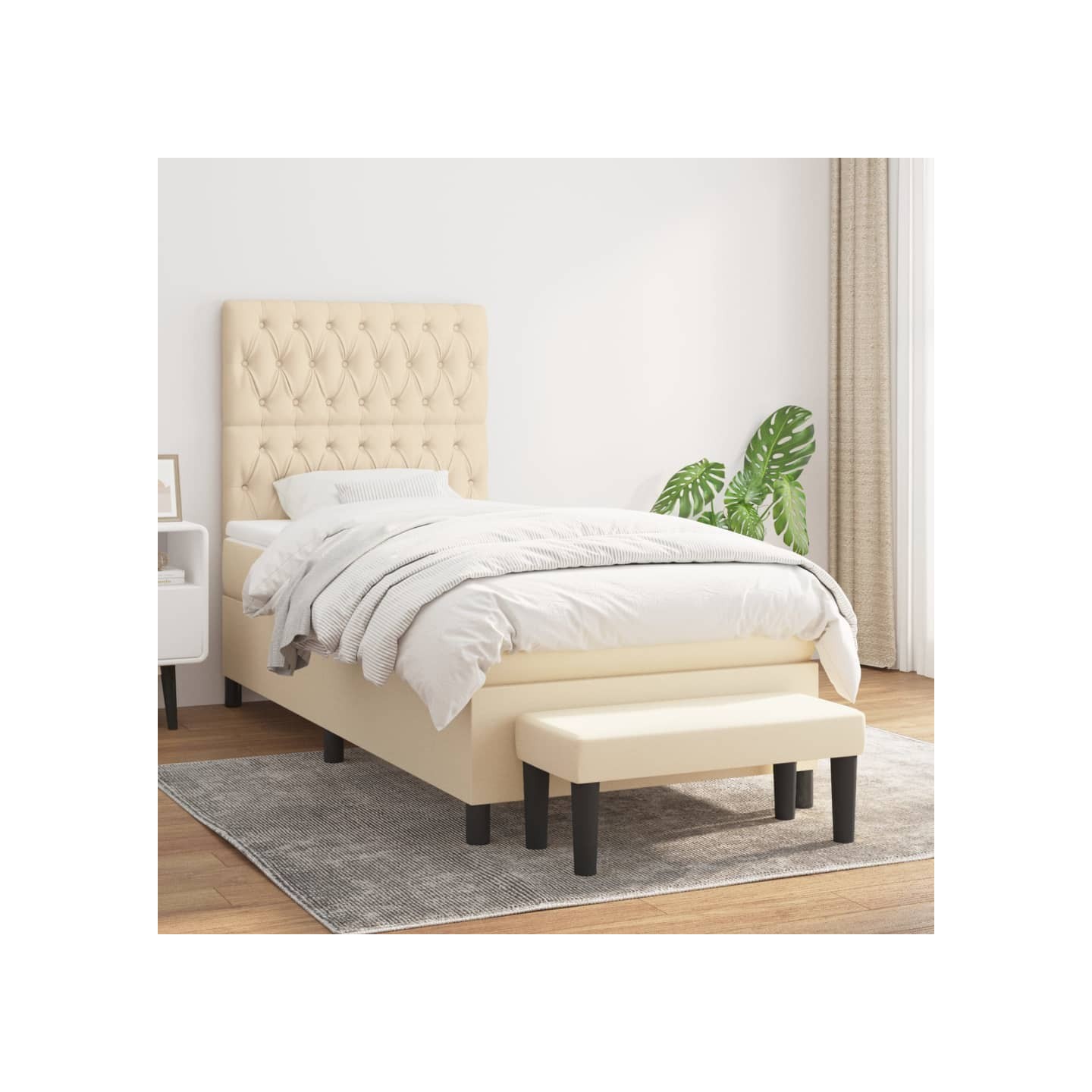 Sommier à lattes de lit avec matelas Crème 100x200 cm Tissu