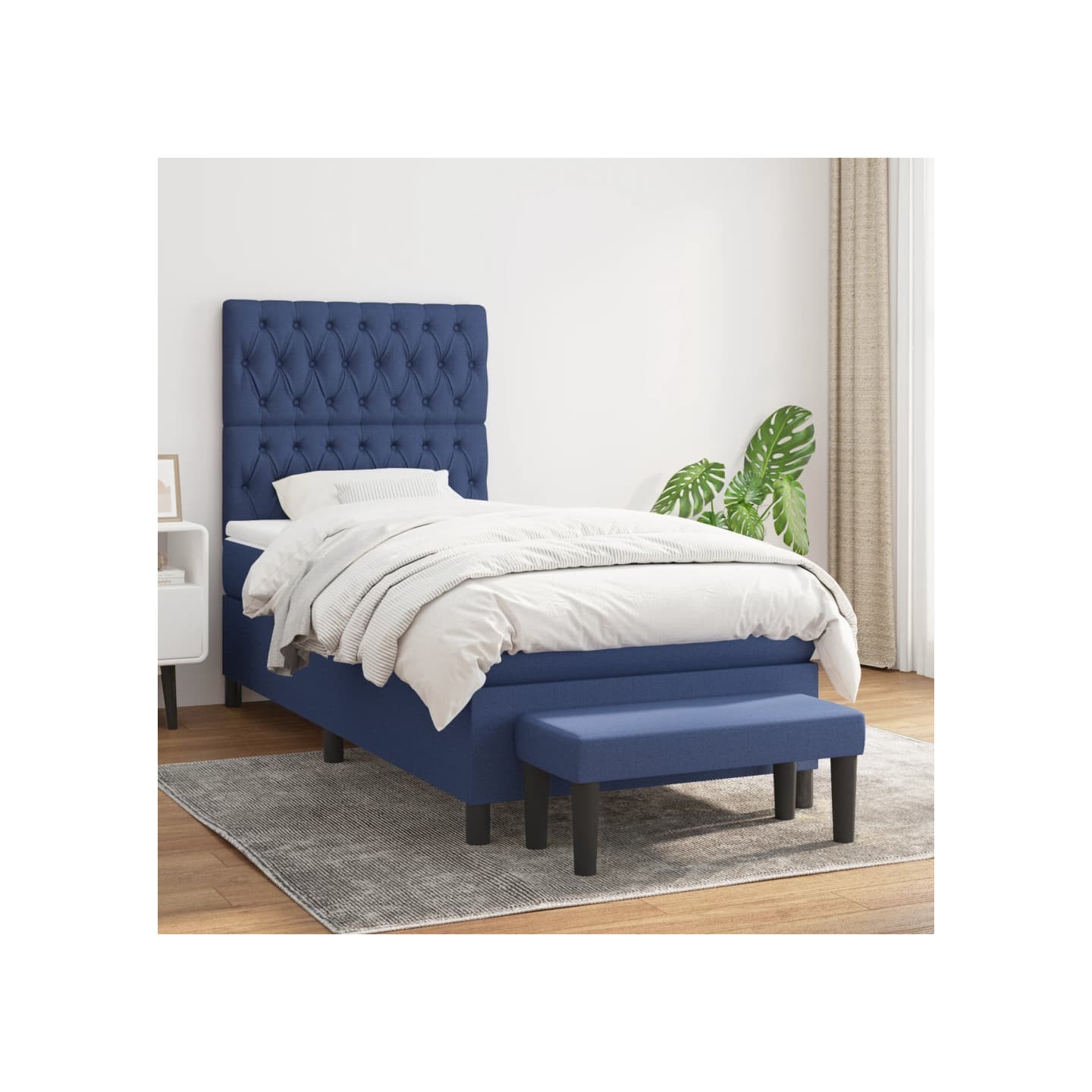 Sommier à lattes de lit avec matelas Bleu 100x200 cm Tissu