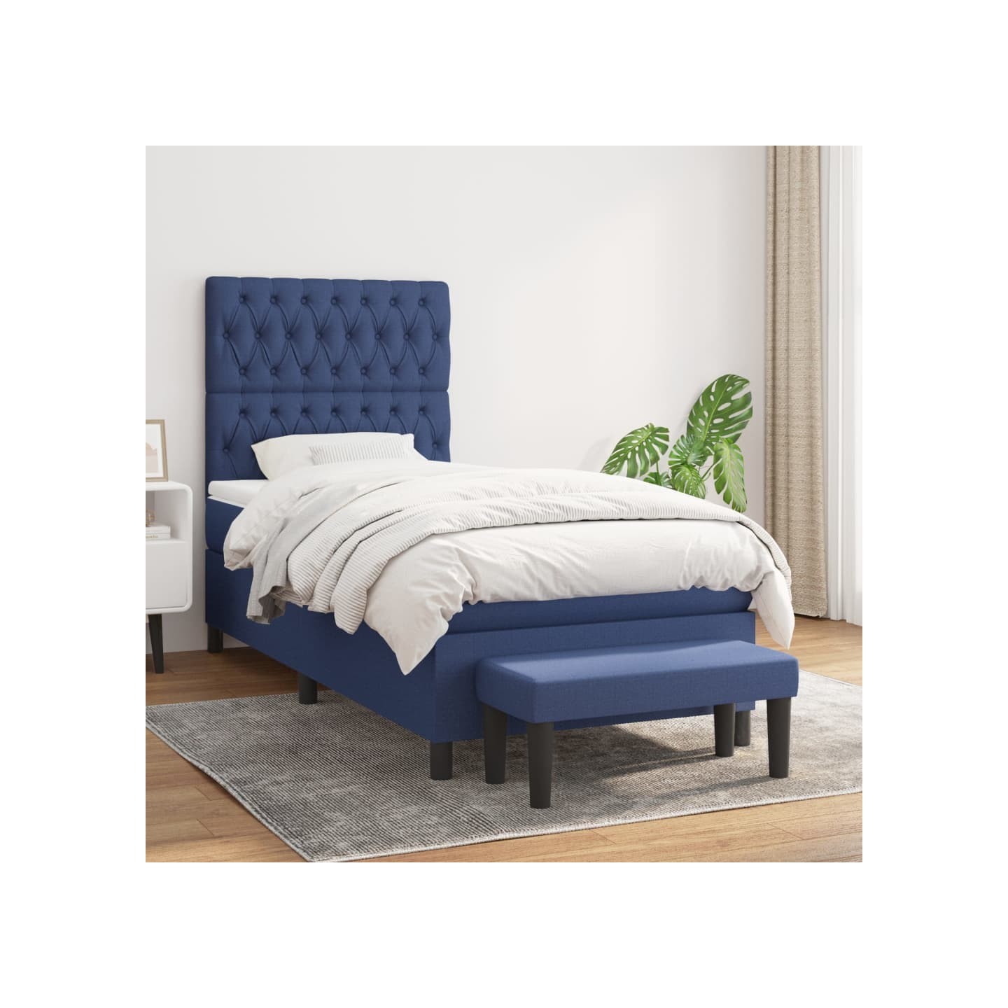 Sommier à lattes de lit avec matelas Bleu 90x190 cm Tissu