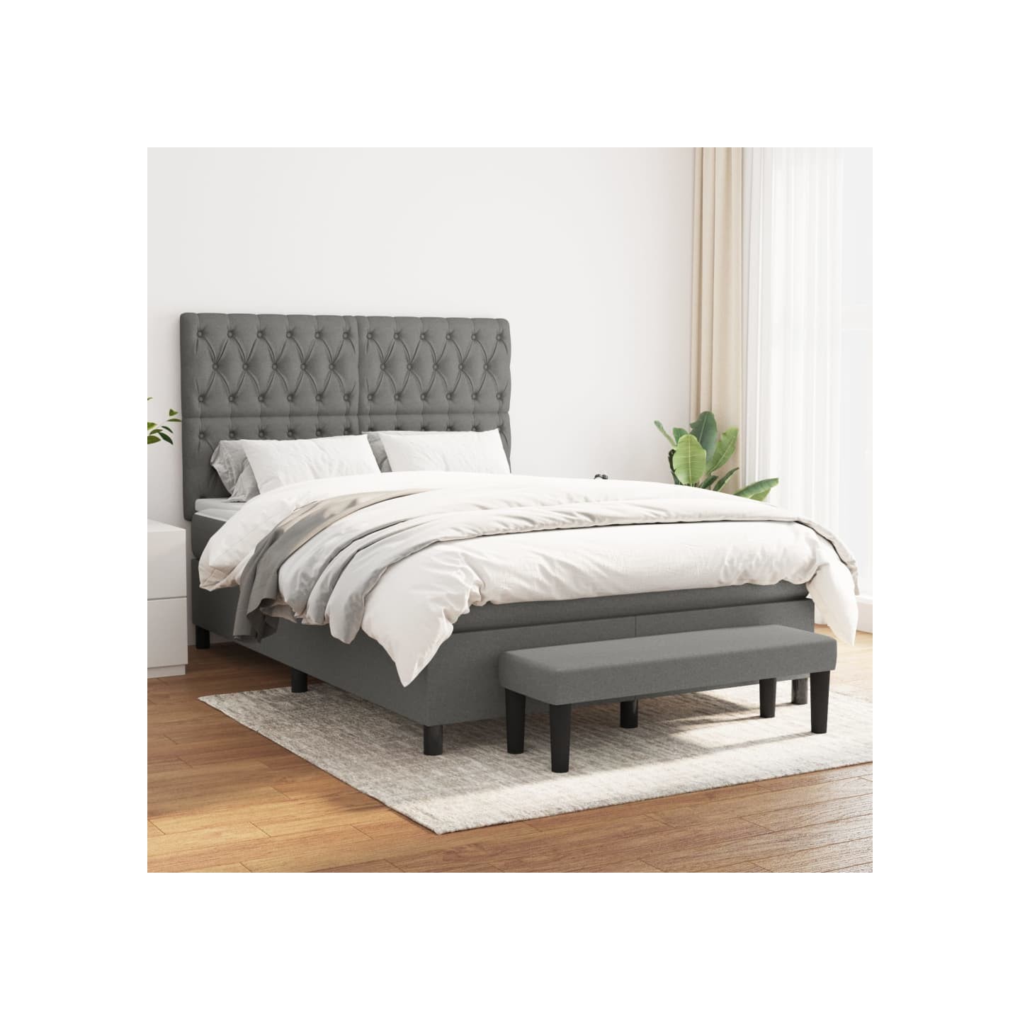 Sommier à lattes de lit avec matelas Gris foncé 140x190cm Tissu