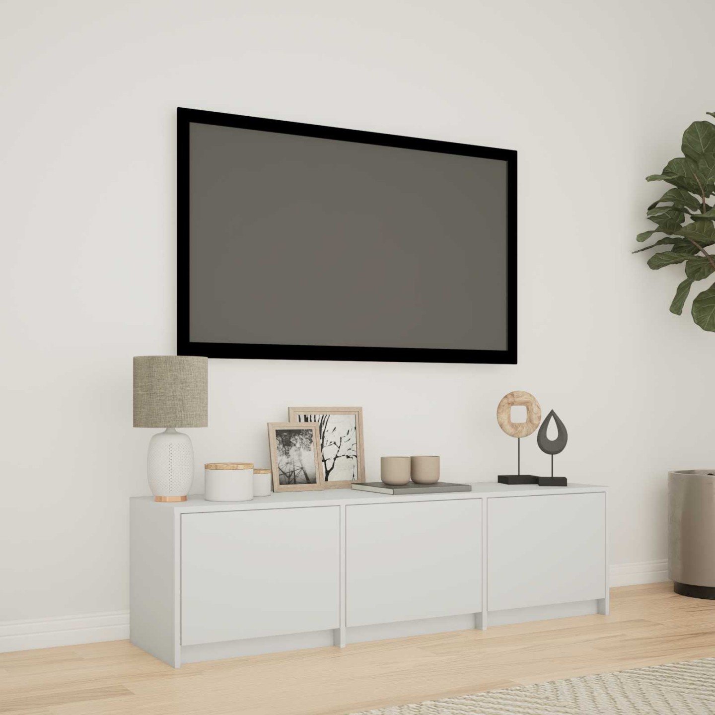 TV Cabinet with LED 140 x 34 x 40 cm Blanc Bois d’ingénierie