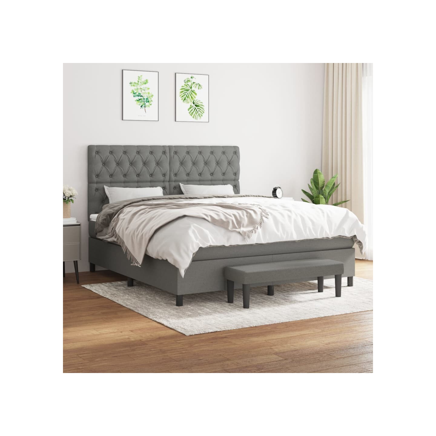 Sommier à lattes de lit avec matelas Gris foncé 160x200cm Tissu