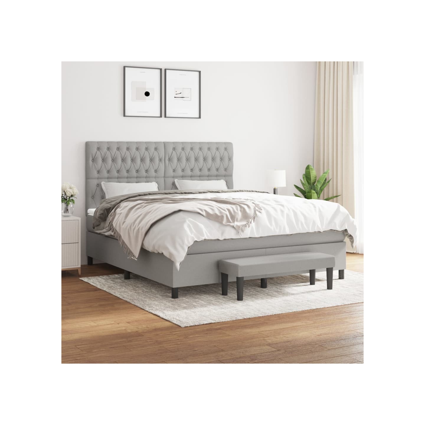 Sommier à lattes de lit avec matelas Gris clair 180x200cm Tissu