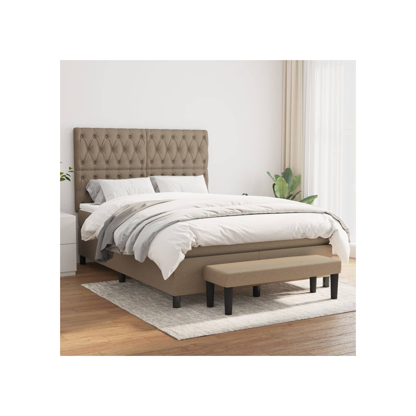 Sommier à lattes de lit avec matelas Taupe 140x200 cm Tissu