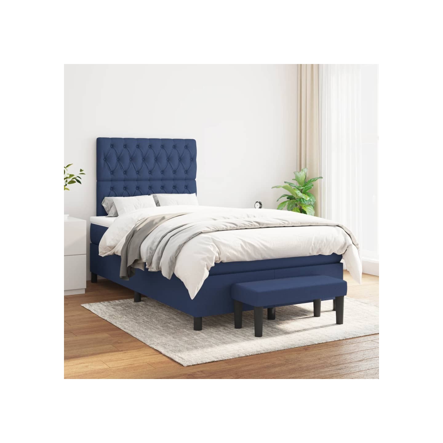 Sommier à lattes de lit avec matelas Bleu 120x200 cm Tissu
