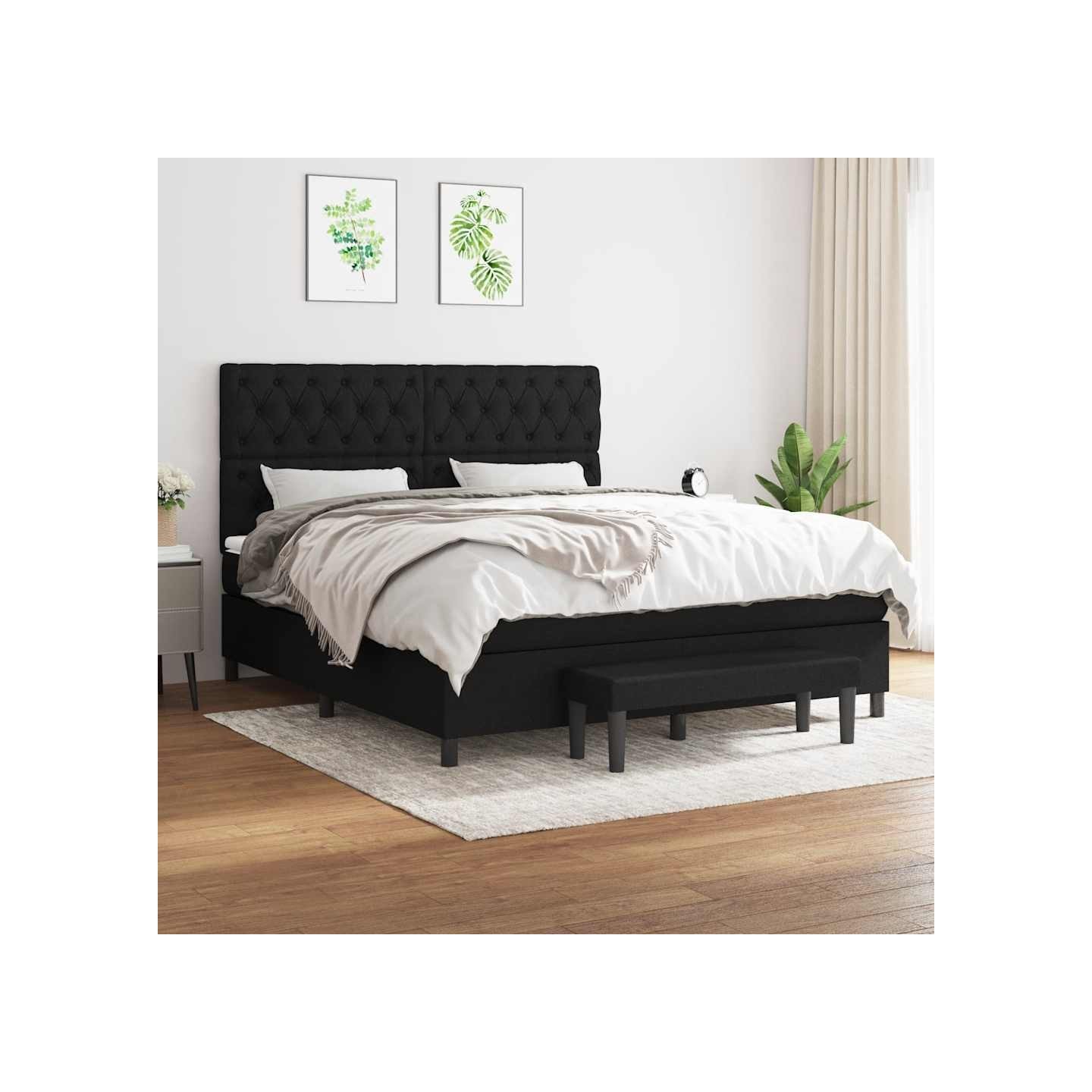 Sommier à lattes de lit avec matelas Noir 160x200 cm Tissu