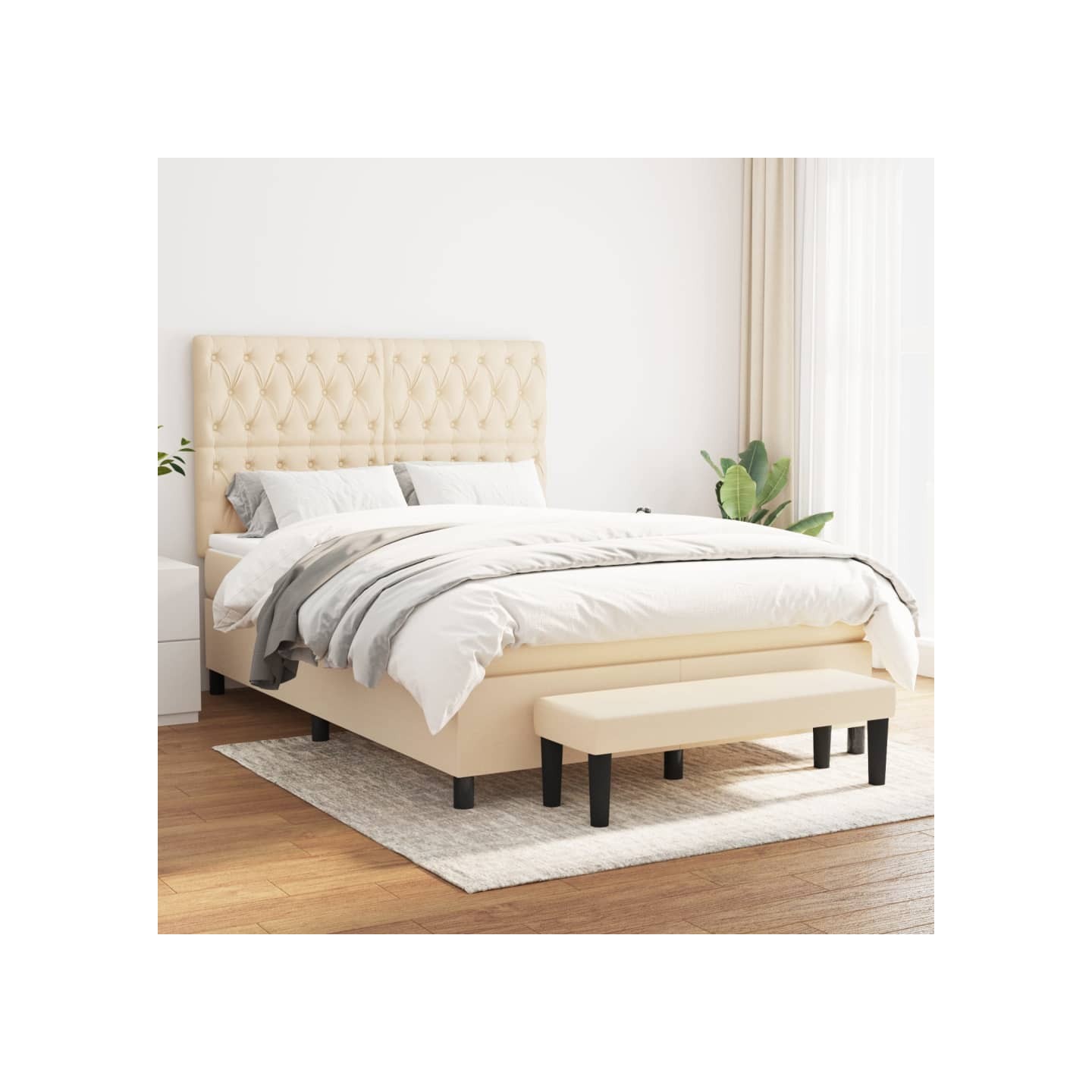 Sommier à lattes de lit avec matelas Crème 140x200 cm Tissu