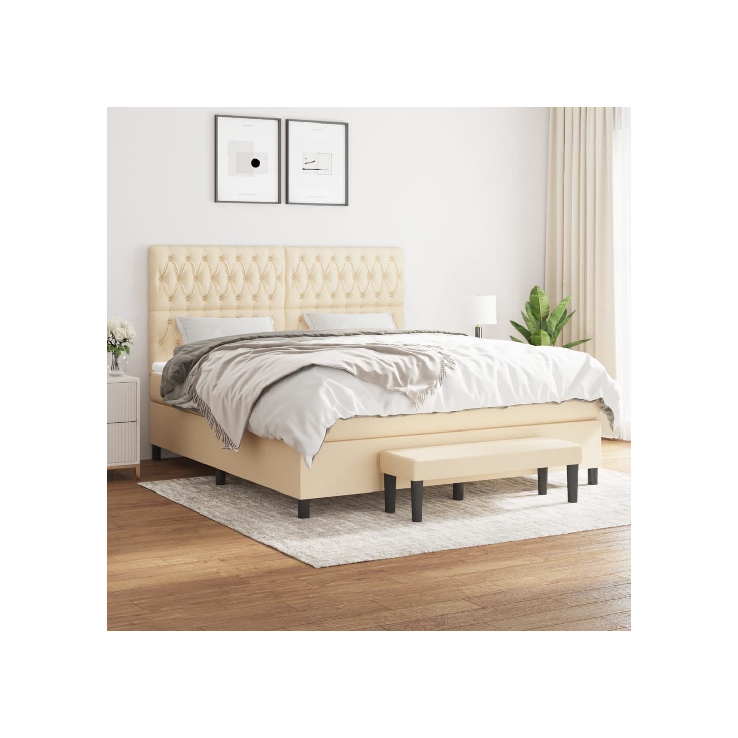 Sommier à lattes de lit avec matelas Crème 180x200 cm Tissu