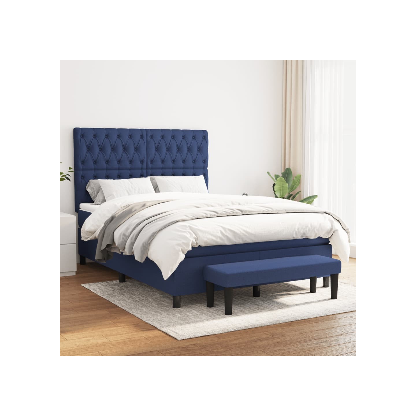Sommier à lattes de lit avec matelas Bleu 140x200 cm Tissu