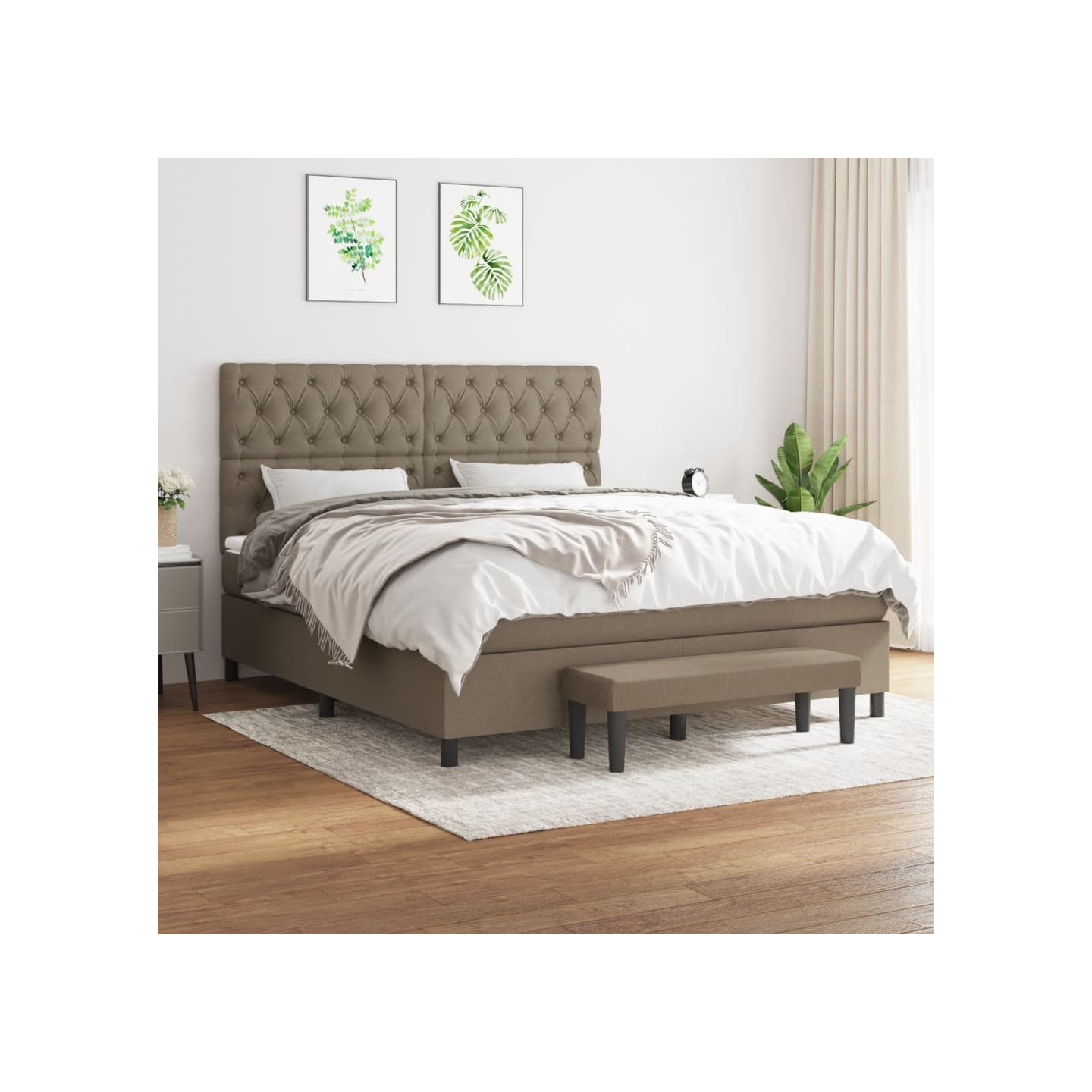 Sommier à lattes de lit avec matelas Taupe 160x200 cm Tissu