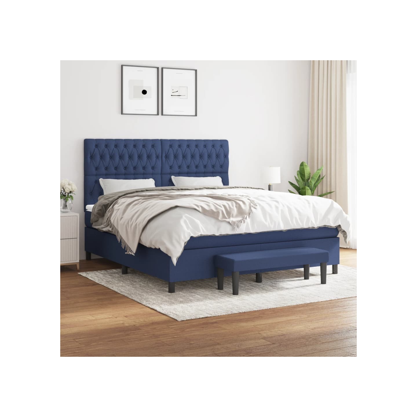 Sommier à lattes de lit avec matelas Bleu 180x200 cm Tissu