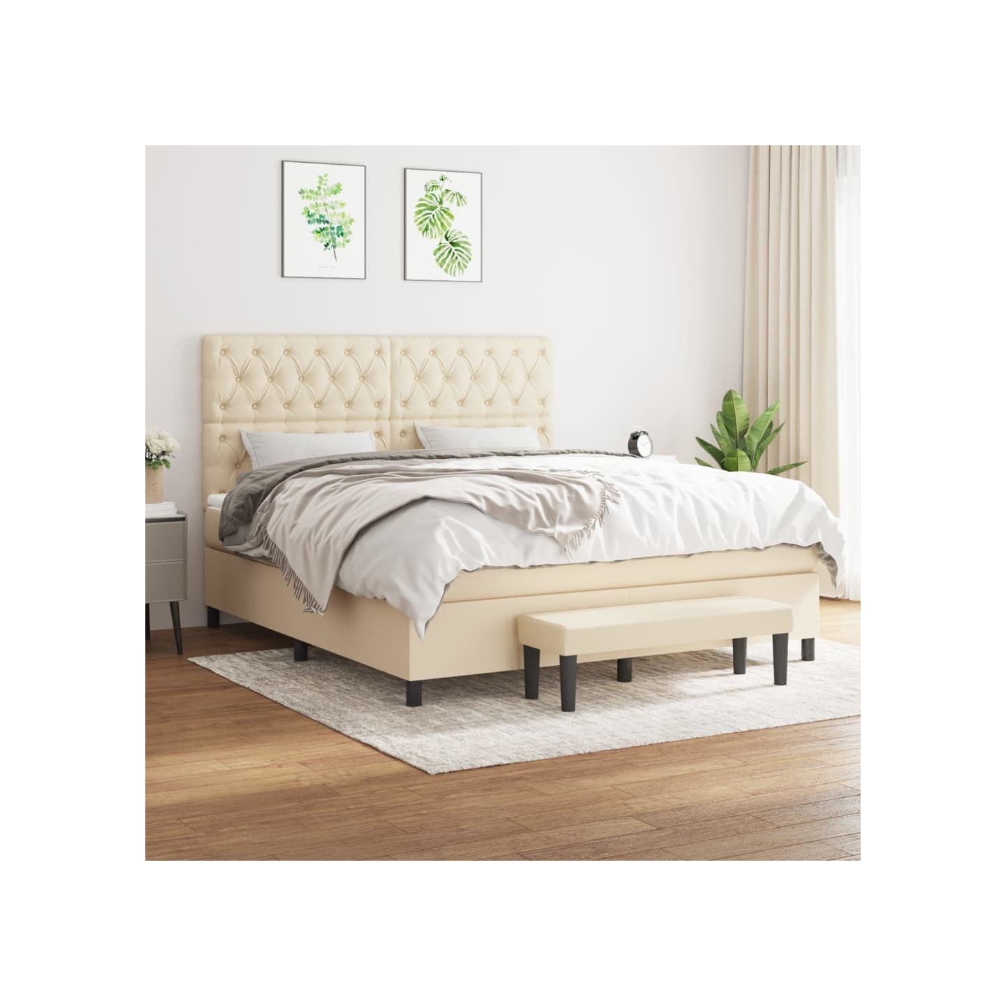 Sommier à lattes de lit avec matelas Crème 160x200 cm Tissu