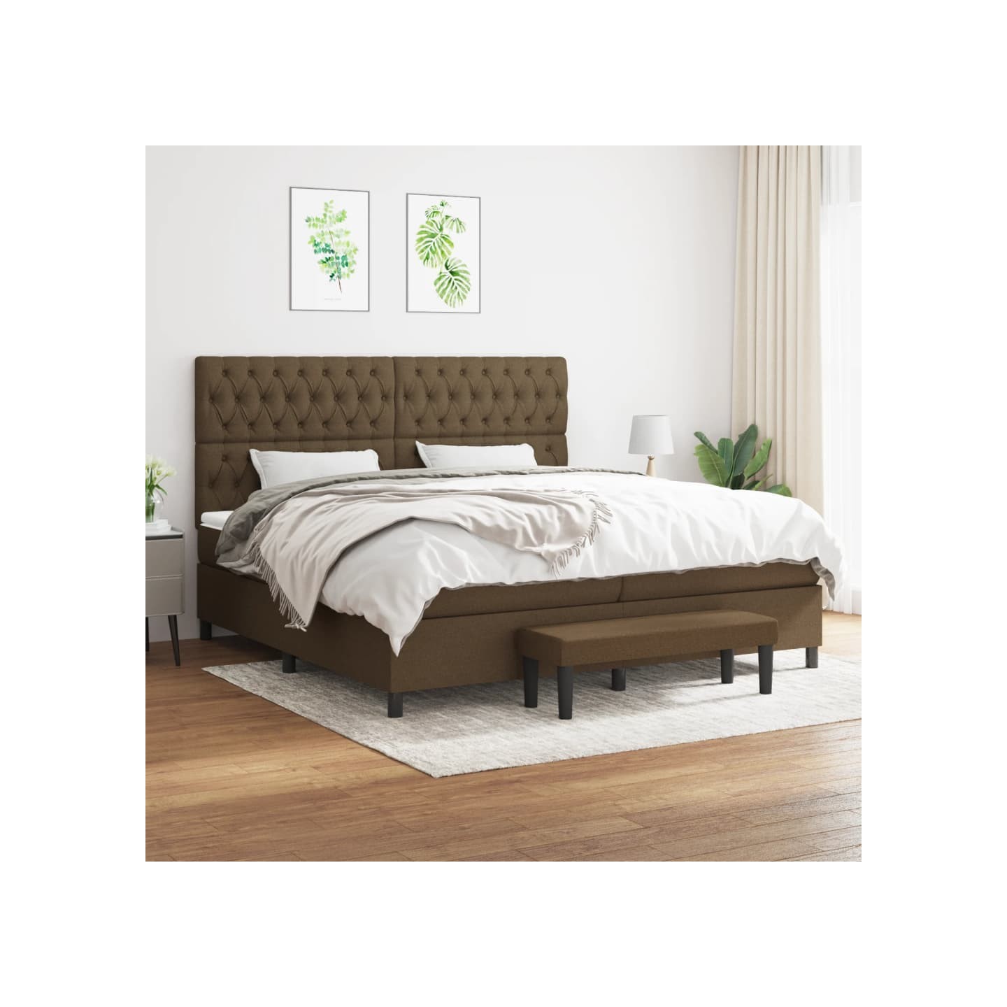 Sommier à lattes de lit avec matelas Marron foncé 200x200 cm
