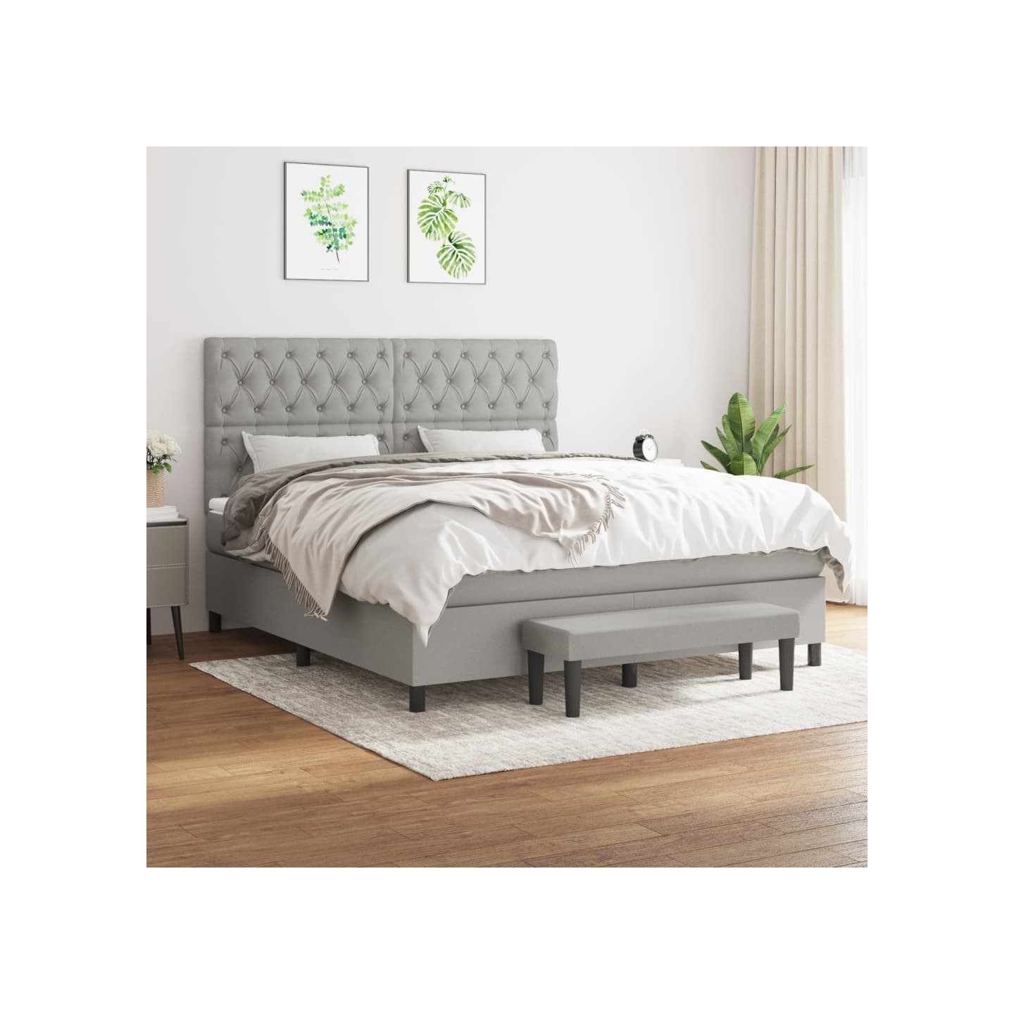 Sommier à lattes de lit avec matelas Gris clair 160x200cm Tissu