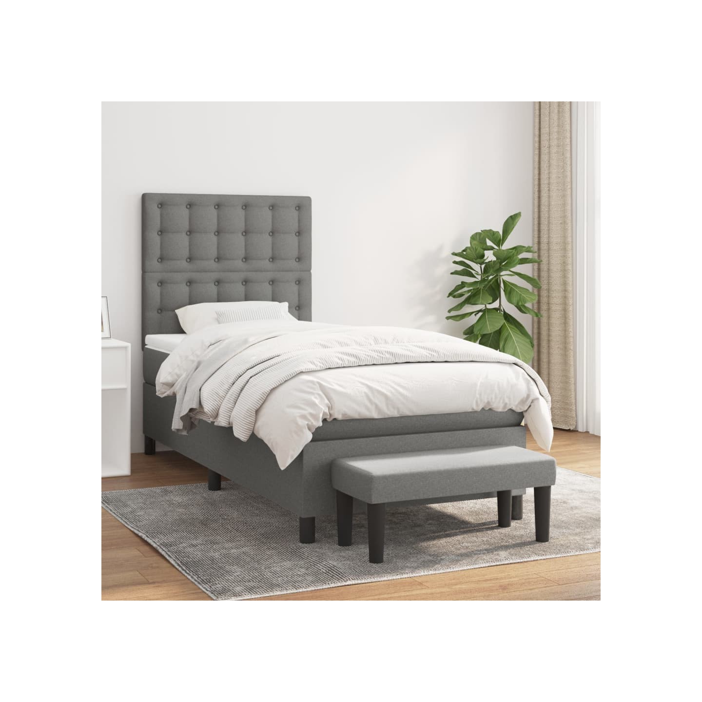 Sommier à lattes de lit avec matelas Gris foncé 80x200 cm Tissu