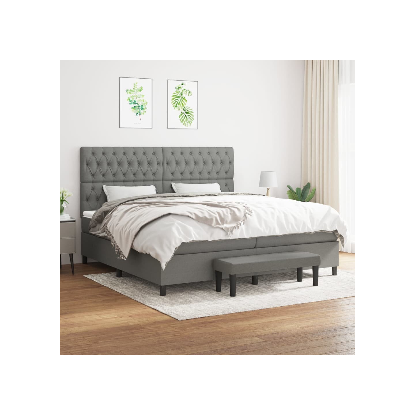 Sommier à lattes de lit avec matelas Gris foncé 200x200cm Tissu