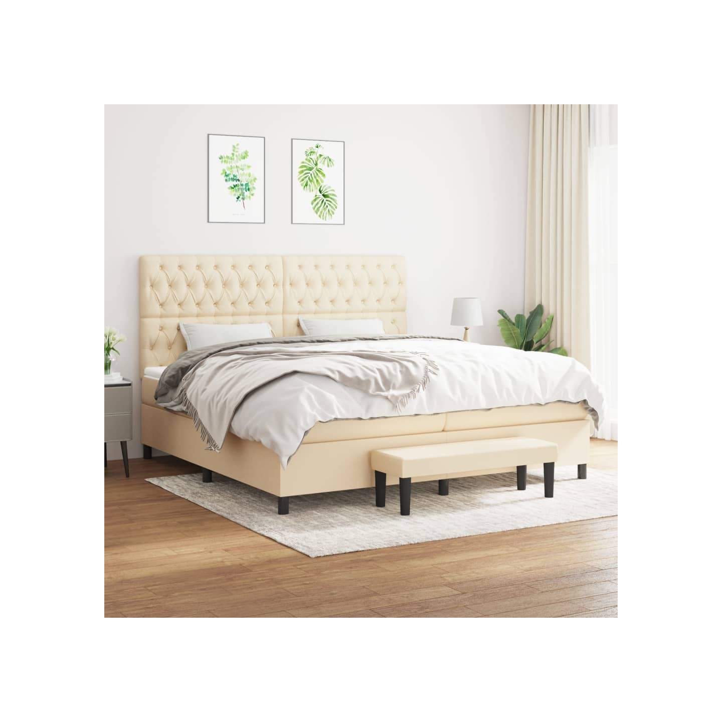 Sommier à lattes de lit avec matelas Crème 200x200 cm Tissu