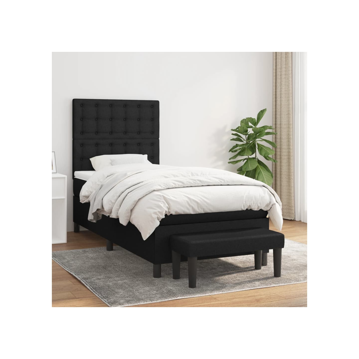 Sommier à lattes de lit avec matelas Noir 90x200 cm Tissu