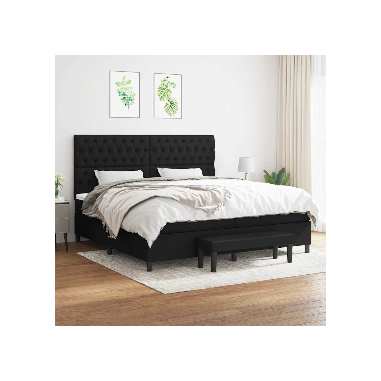 Sommier à lattes de lit avec matelas Noir 200x200 cm Tissu