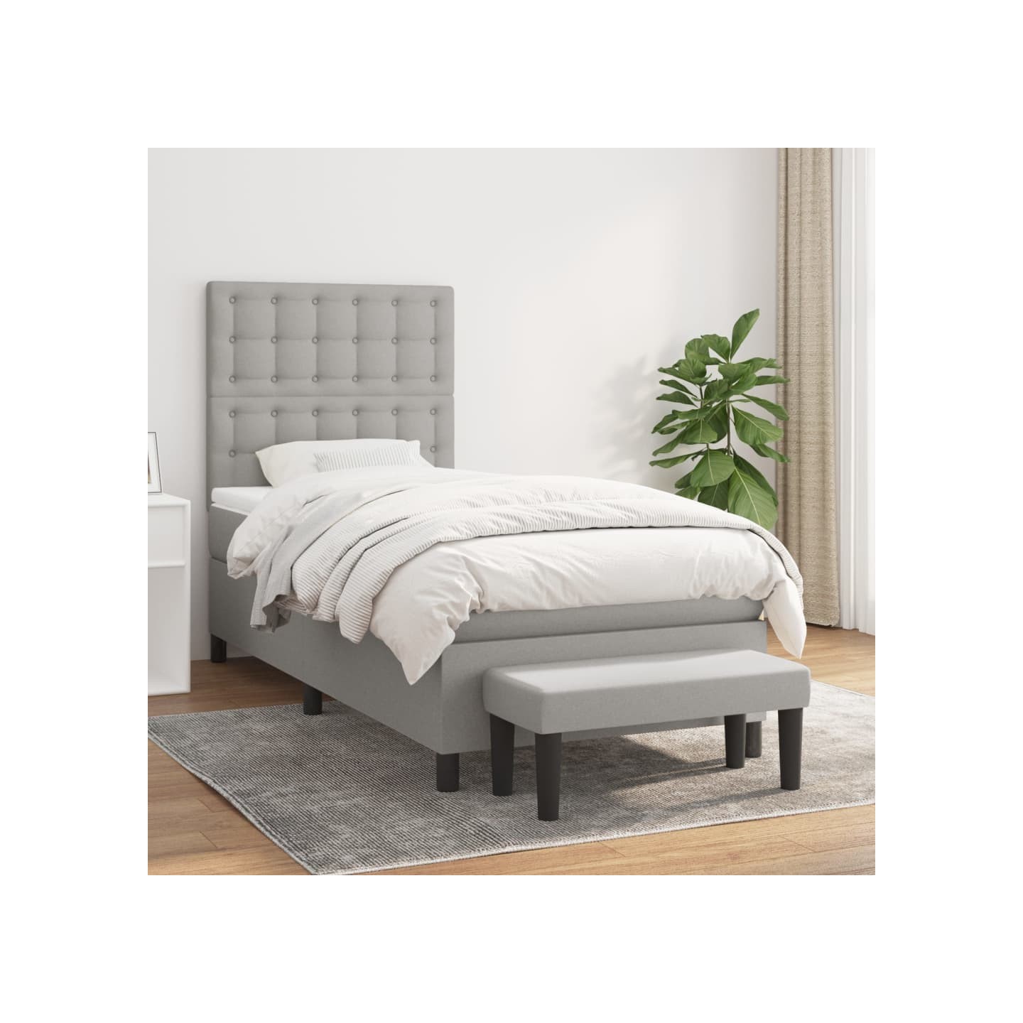 Sommier à lattes de lit avec matelas Gris clair 100x200cm Tissu