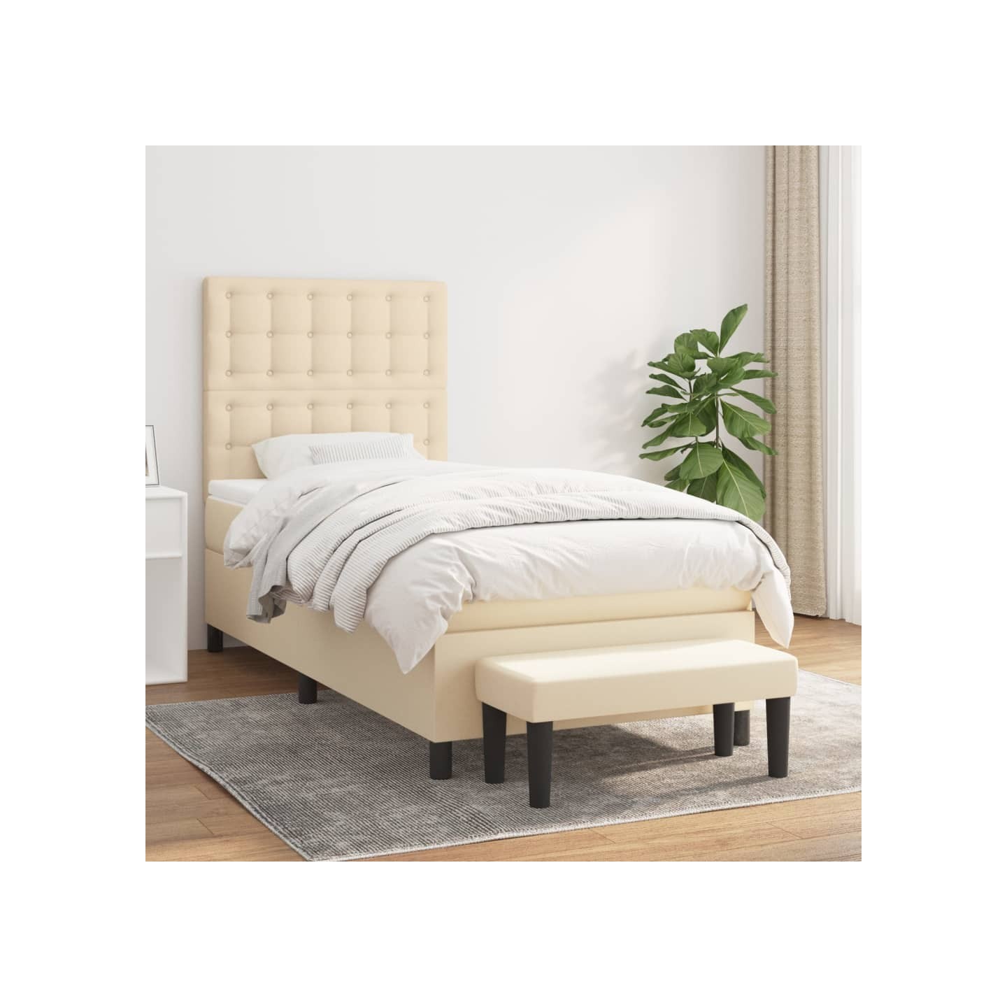 Sommier à lattes de lit avec matelas Crème 100x200 cm Tissu