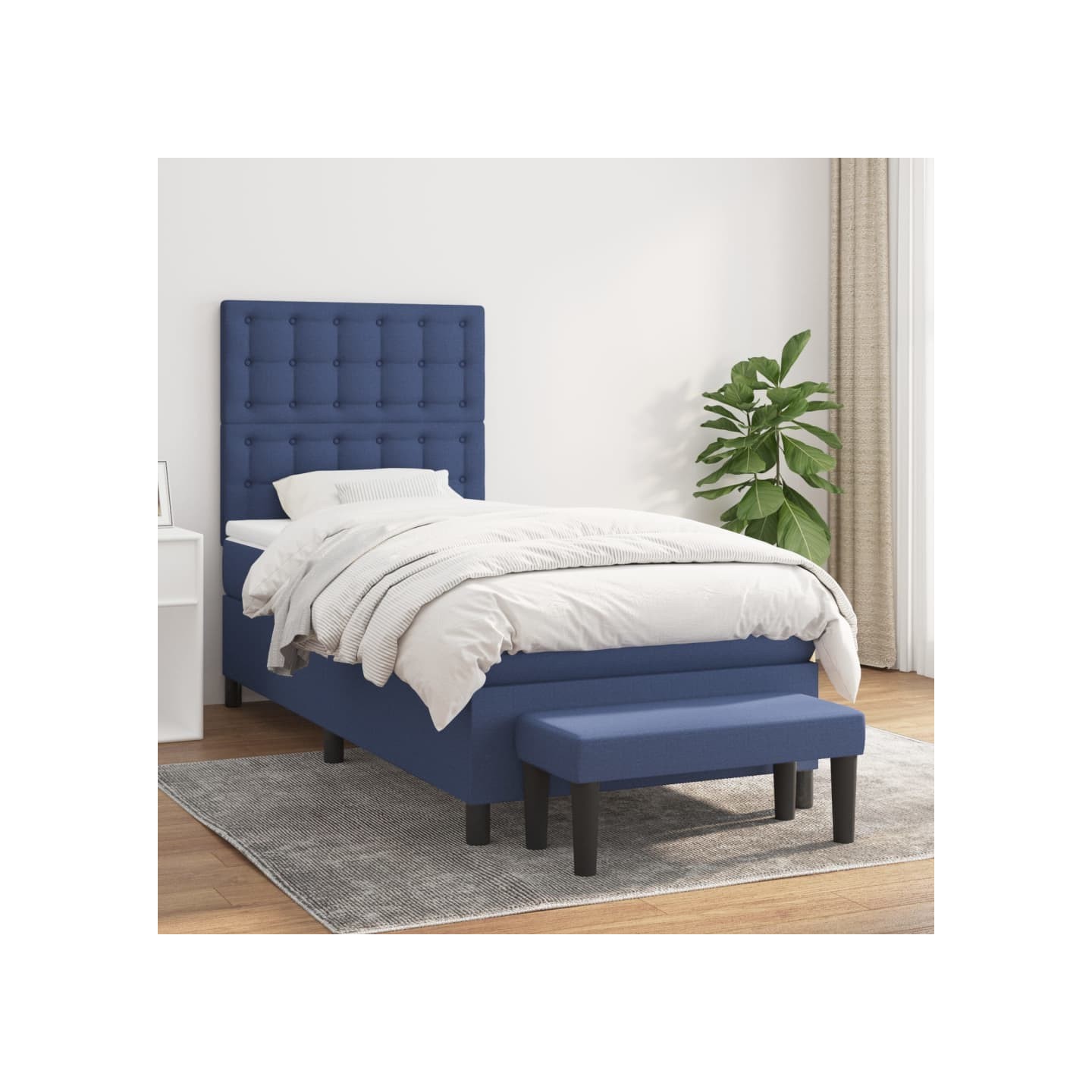 Sommier à lattes de lit avec matelas Bleu 90x200 cm Tissu