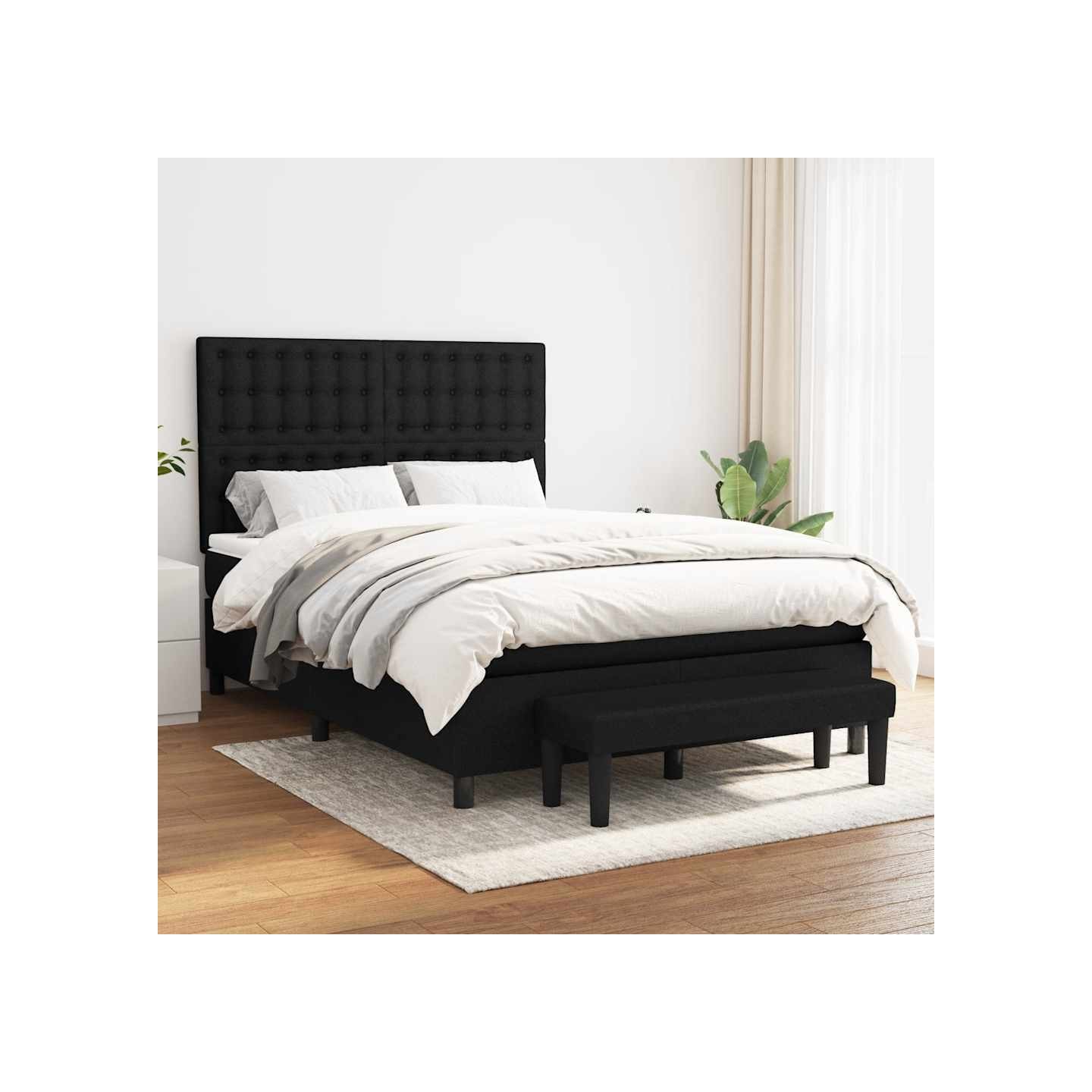Sommier à lattes de lit avec matelas Noir 140x190 cm Tissu