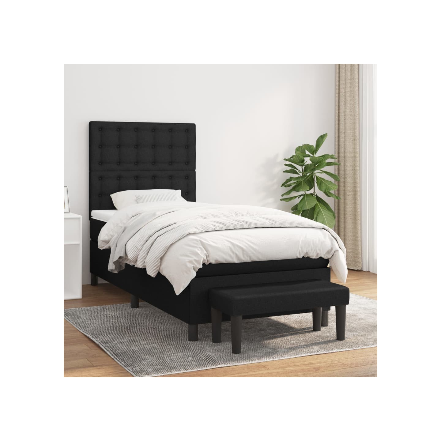 Sommier à lattes de lit avec matelas Noir 100x200 cm Tissu