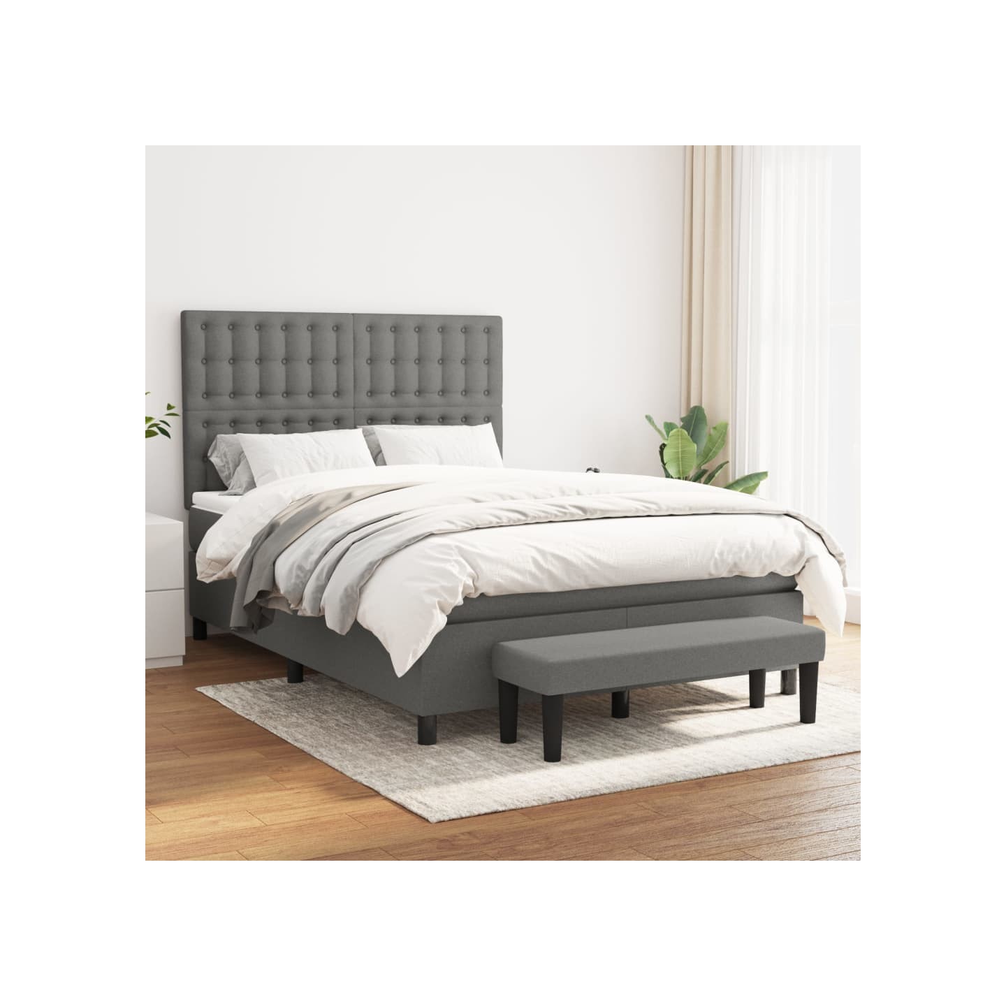 Sommier à lattes de lit avec matelas Gris foncé 140x190cm Tissu