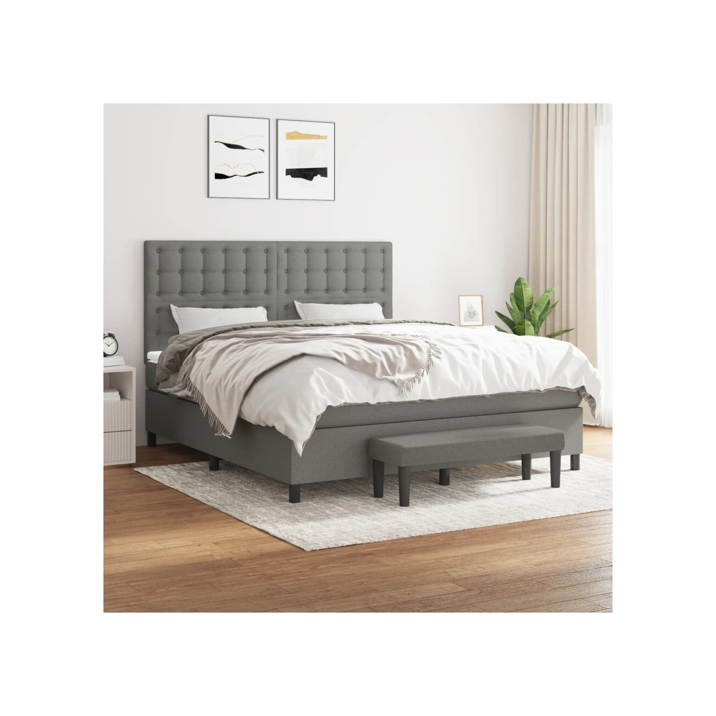 Sommier à lattes de lit avec matelas Gris foncé 180x200cm Tissu