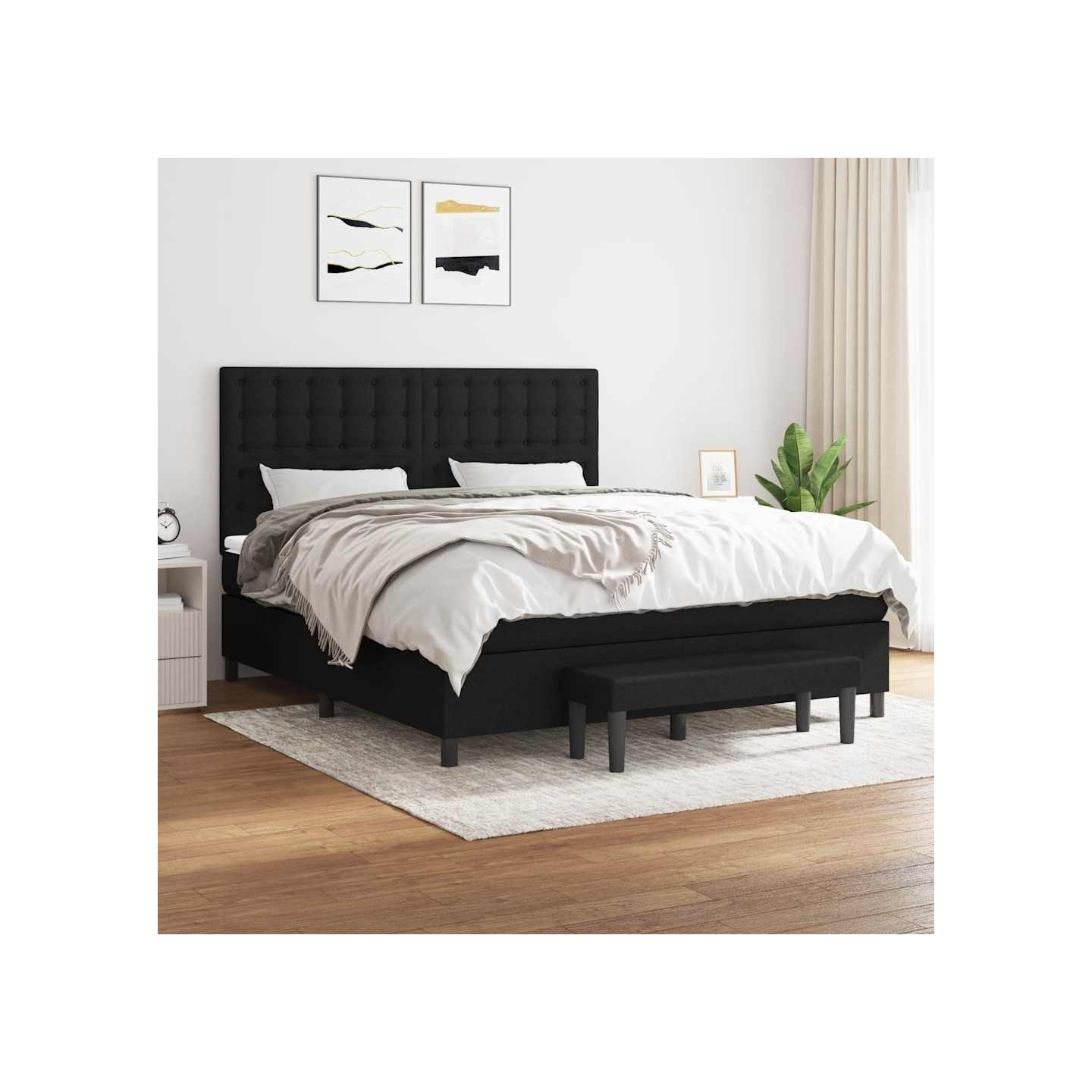 Sommier à lattes de lit avec matelas Noir 160x200 cm Tissu