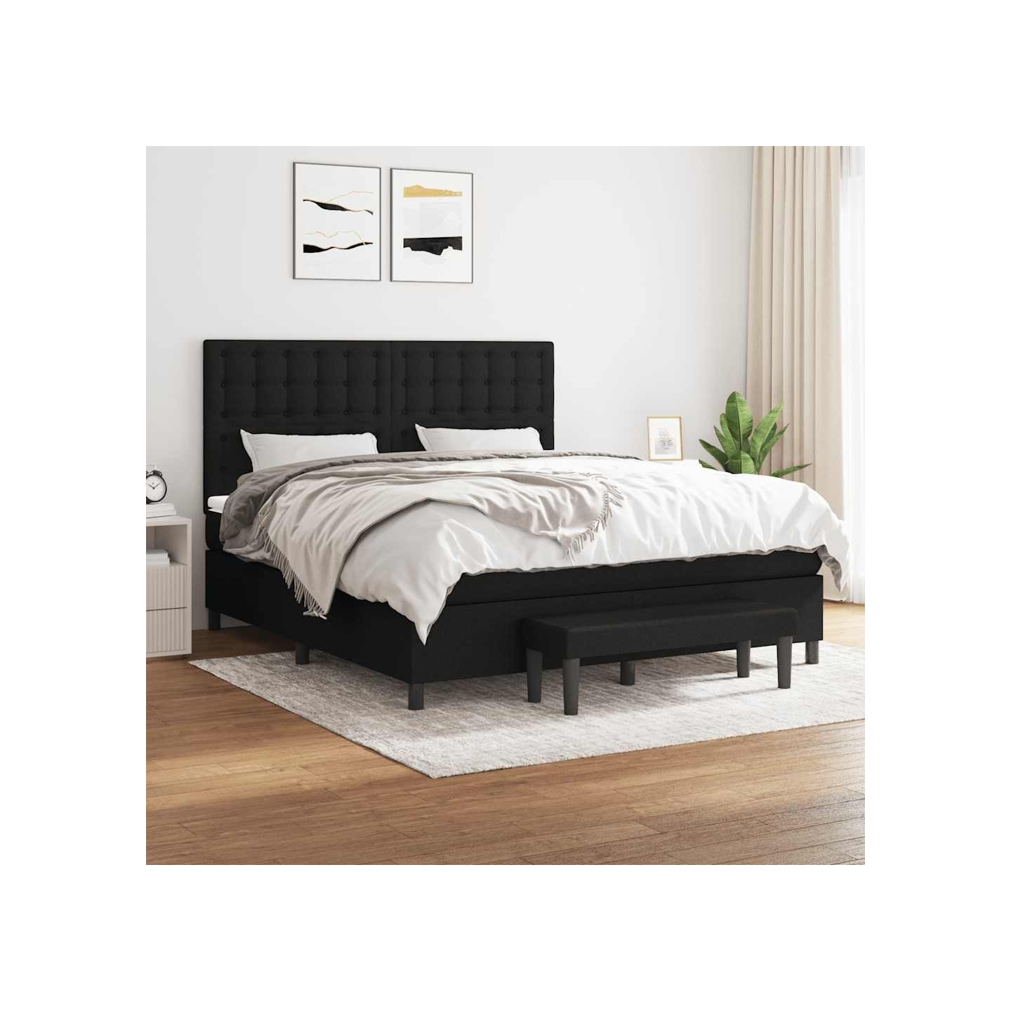 Sommier à lattes de lit avec matelas Noir 180x200 cm Tissu