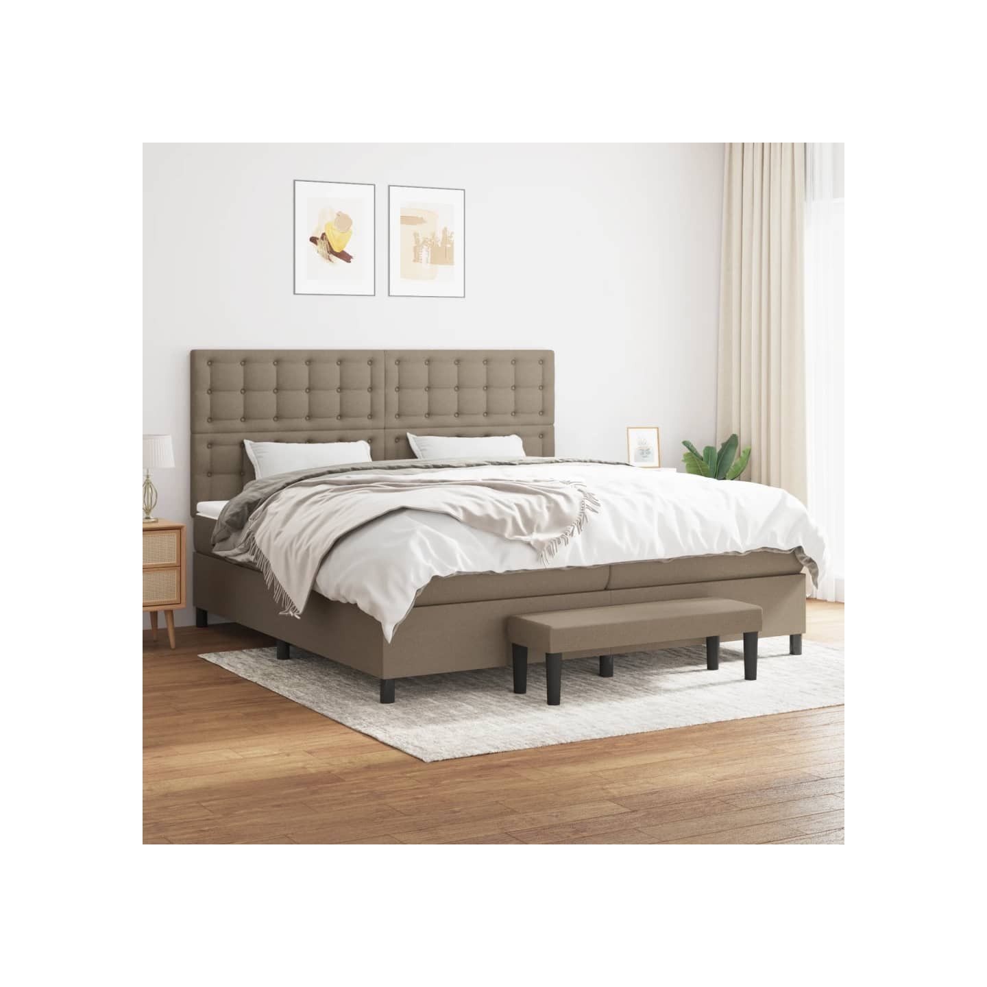 Sommier à lattes de lit avec matelas Taupe 200x200 cm Tissu