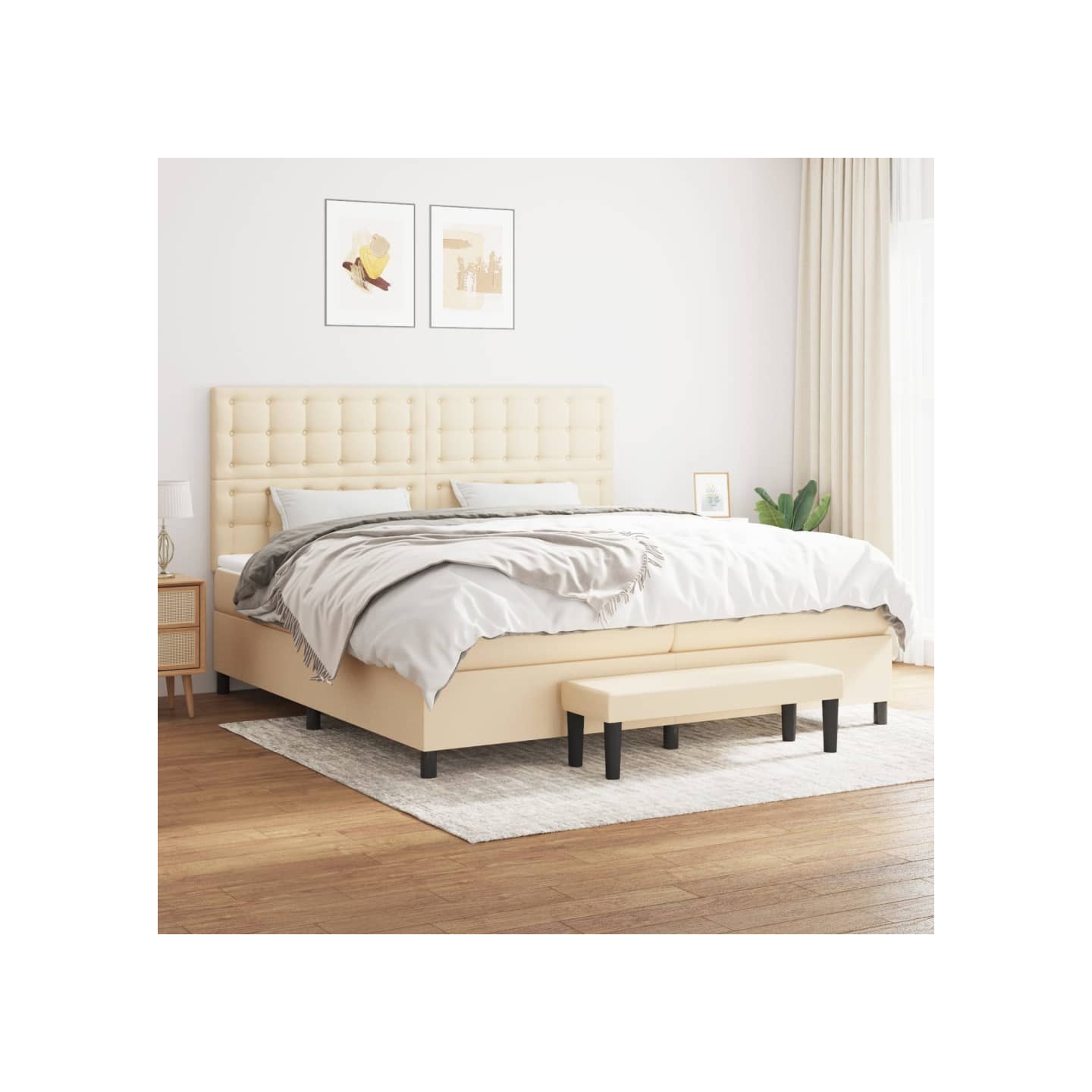 Sommier à lattes de lit avec matelas Crème 200x200 cm Tissu